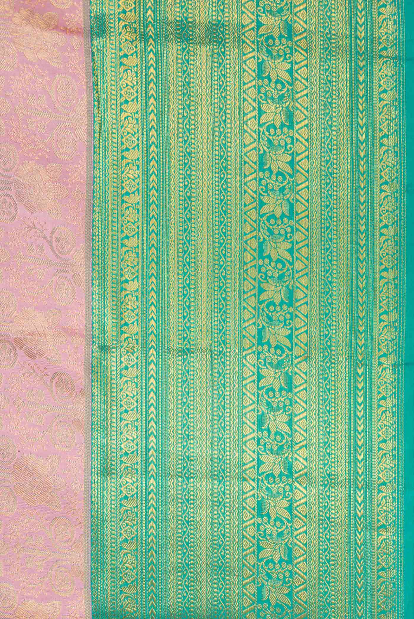 Border image of Rose Gold Dual Tone Kanchipuram Silk Saree with Zari Brocade on the body and Zari Border. 