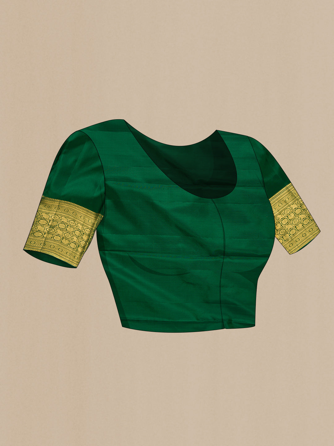 Close up image of the blouse of Red Dual Tone Kanchipuram Silk Saree with Zari Brocade on the body and Zari Border. 