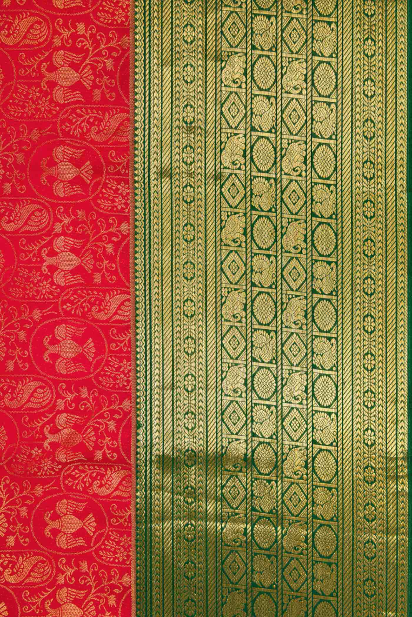 Border image of Red Dual Tone Kanchipuram Silk Saree with Zari Brocade on the body and Zari Border. 