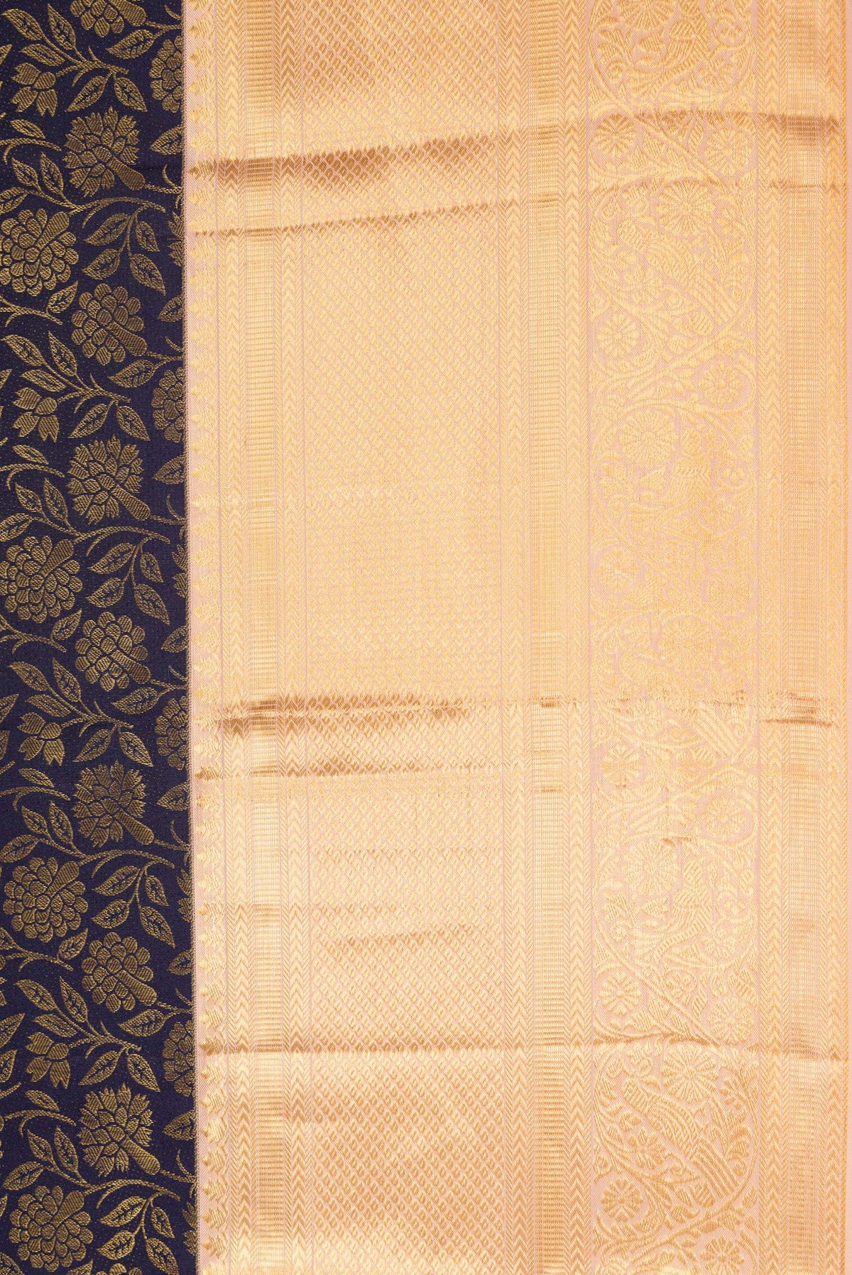 Border image of Navy Blue Dual Tone Kanchipuram Silk Saree with Zari Brocade on the body and Zari Border. 