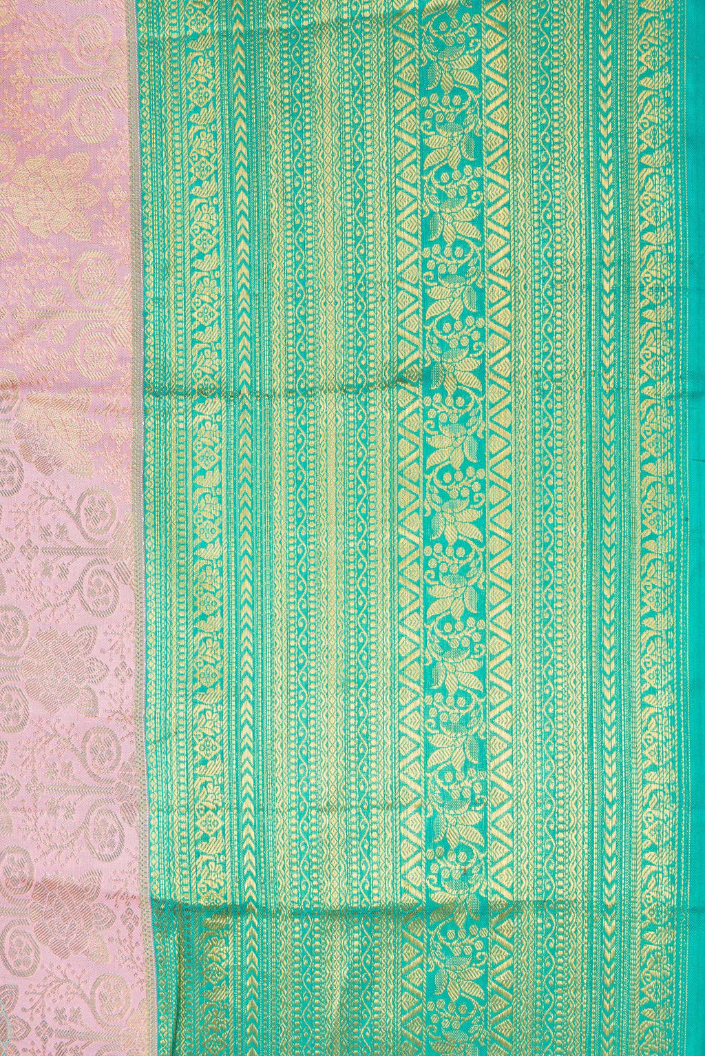 Border image of Rose Gold Dual Tone Kanchipuram Silk Saree with Zari Brocade on the body and Zari Border. 