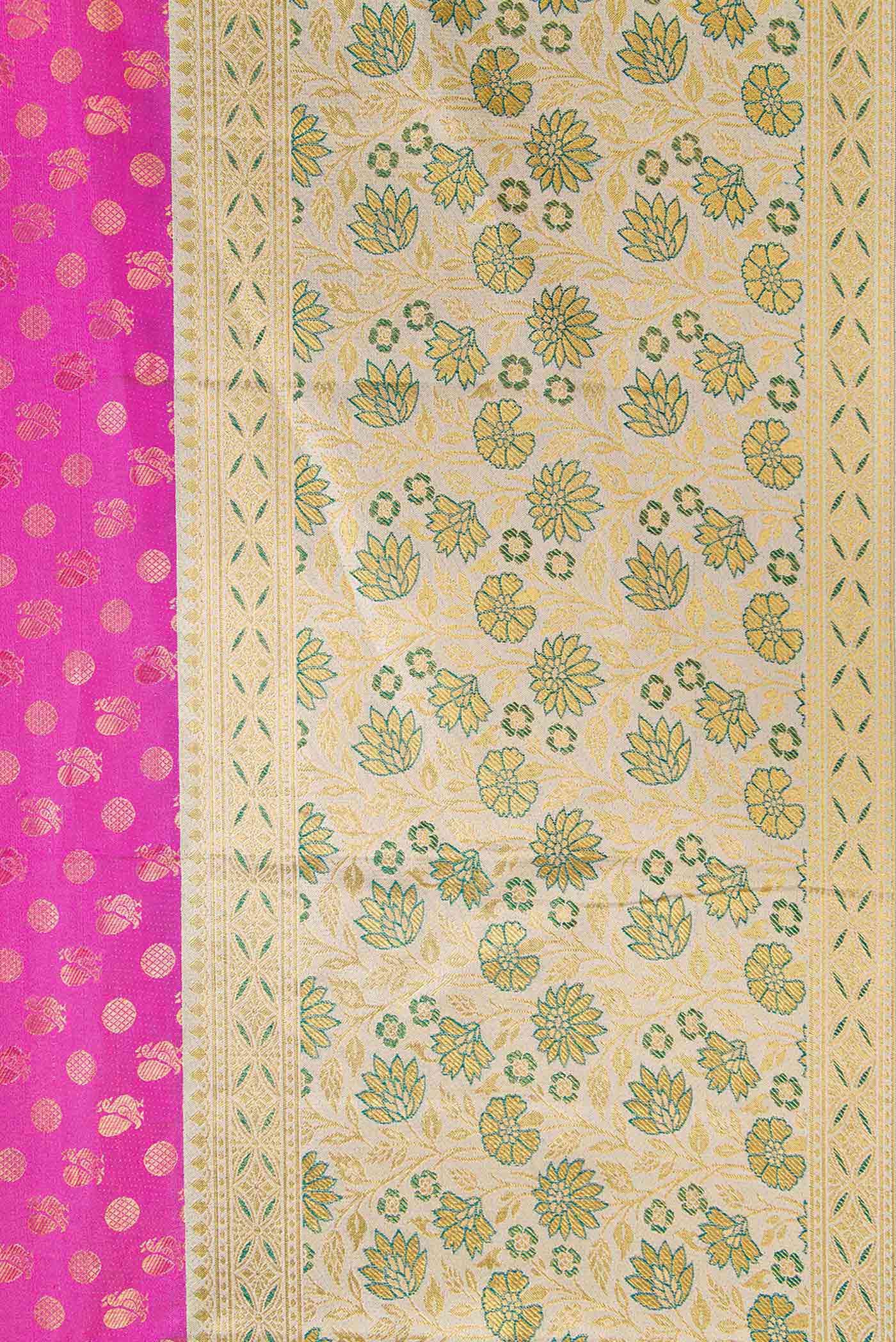 Border image of Pink Dual Tone Kanjivaram Silk Saree with Zari Brocade on the body and Fancy Border. 