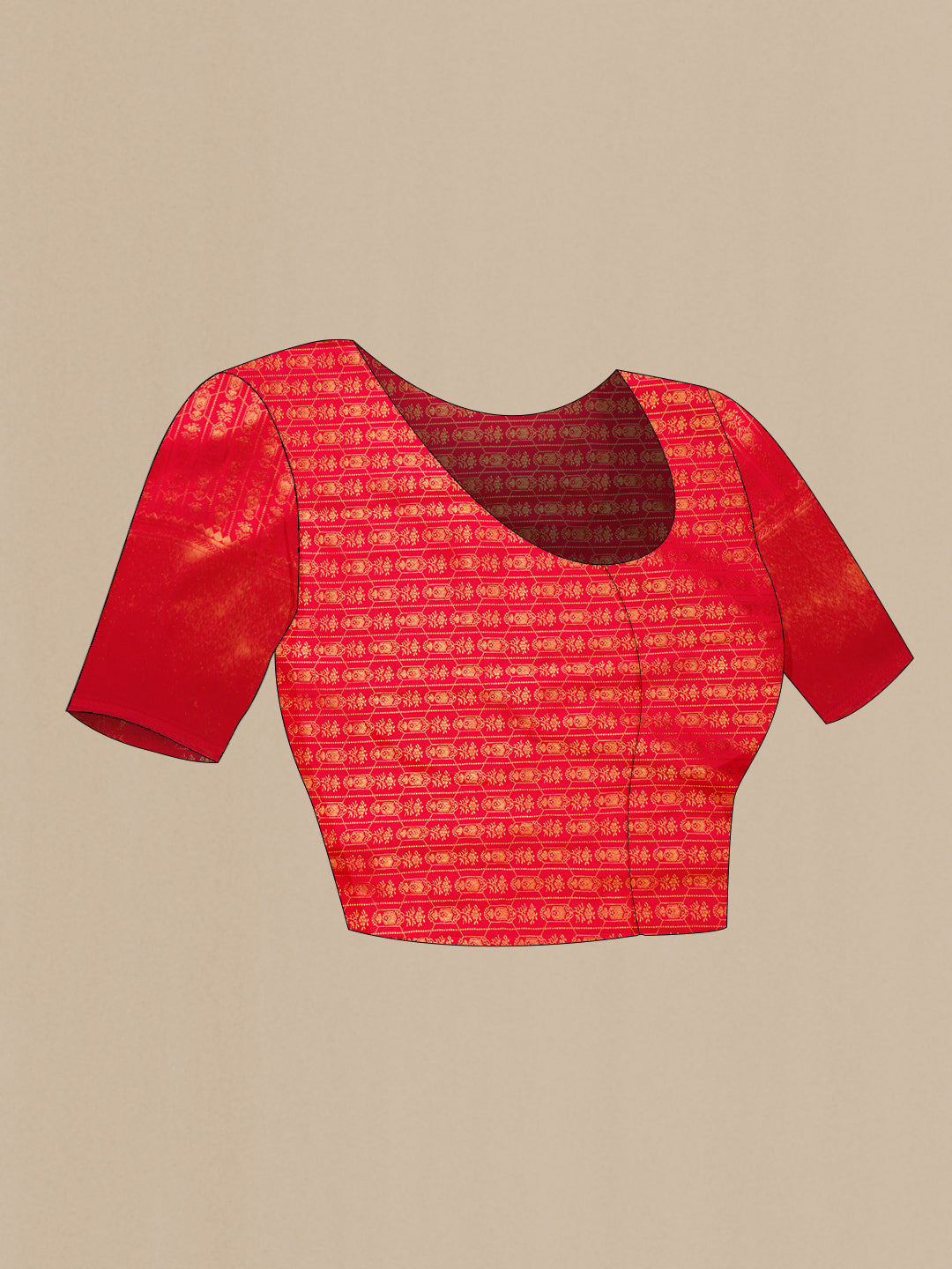 Close up image of the blouse of Red Dual Tone Kanjivaram Silk Saree with Zari Brocade on the body and Fancy Border. 