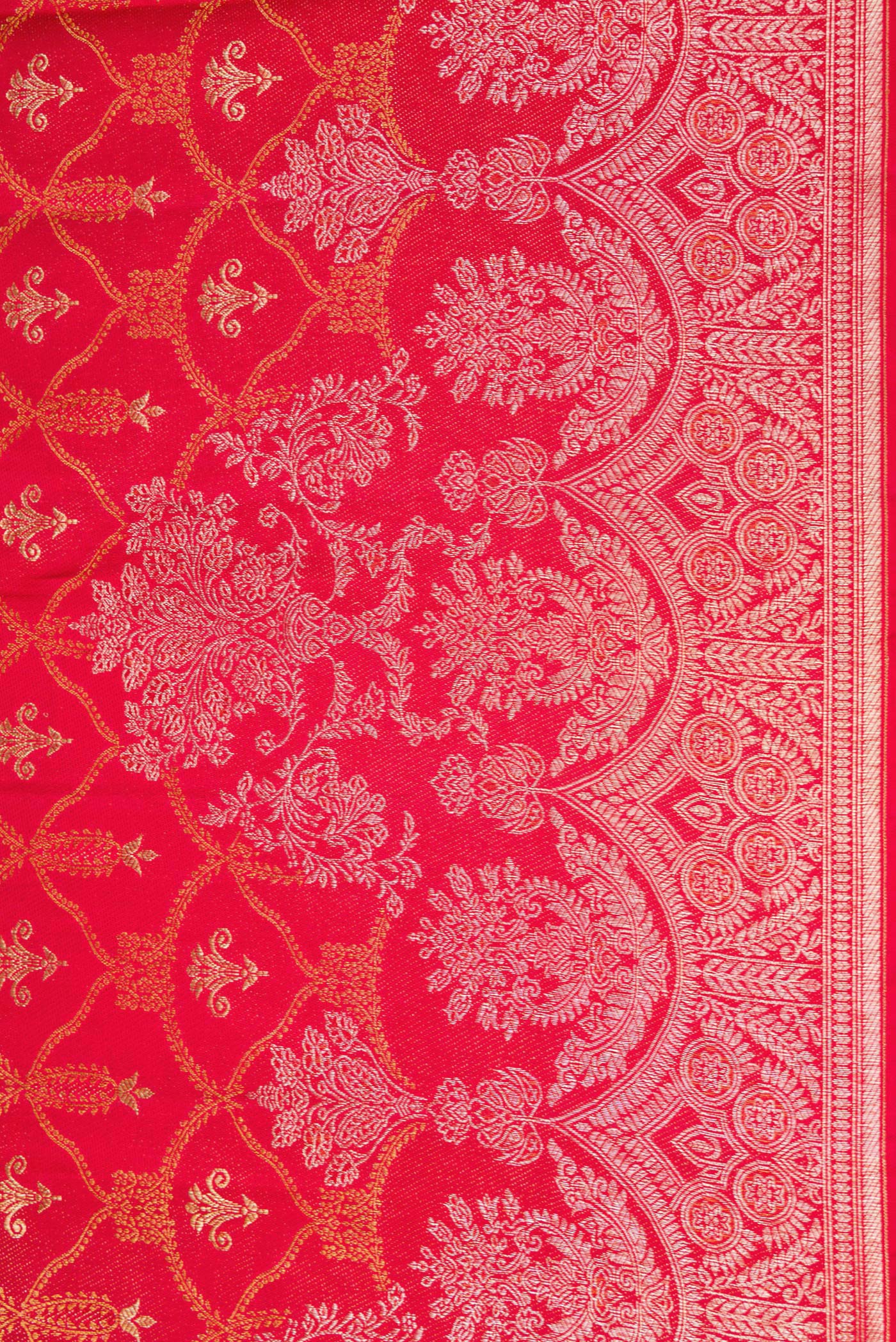 Border image of Red Dual Tone Kanjivaram Silk Saree with Zari Brocade on the body and Fancy Border. 