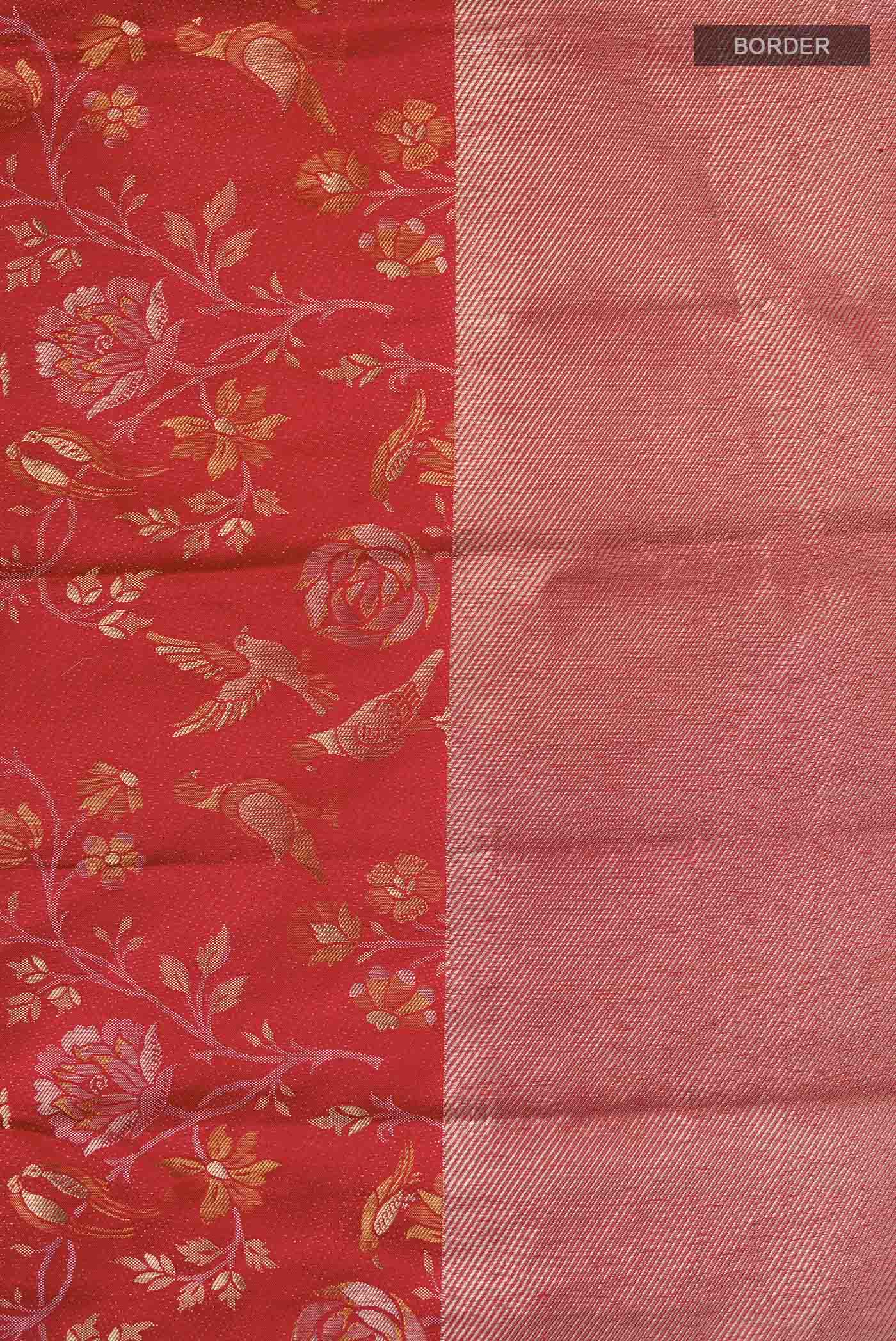 Border image of Red Kanchipuram Silk Saree with Zari Butta on the body and Zari Border