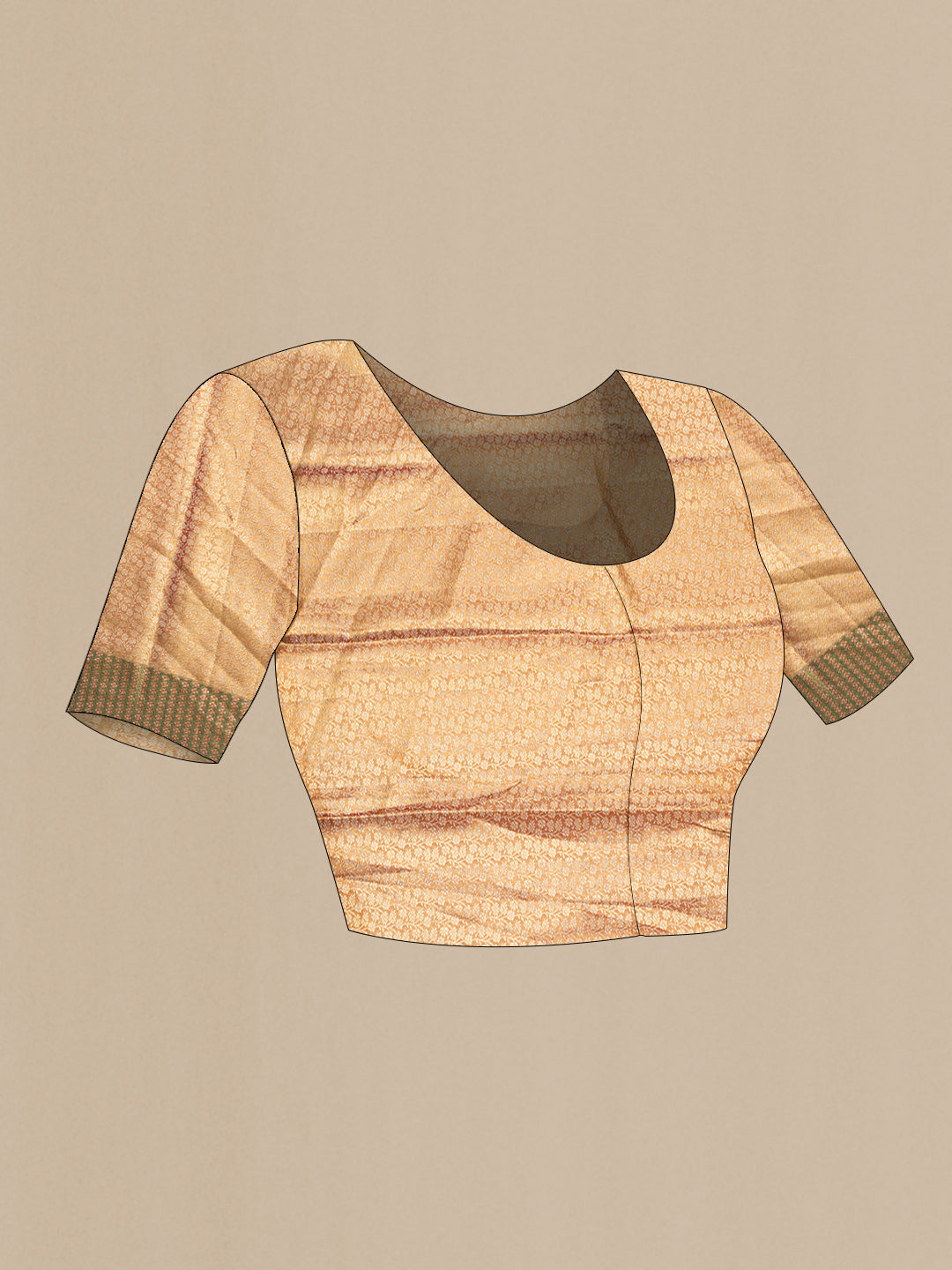 Close up image of the blouse of Gold Dual Tone Kanjivaram Tissue Saree with Zari Brocade on the body and Fancy Border. 