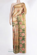 Gold Dual Tone Kanjivaram Tissue Saree with Zari Brocade on the body and Fancy Border.  displayed on a mannequin