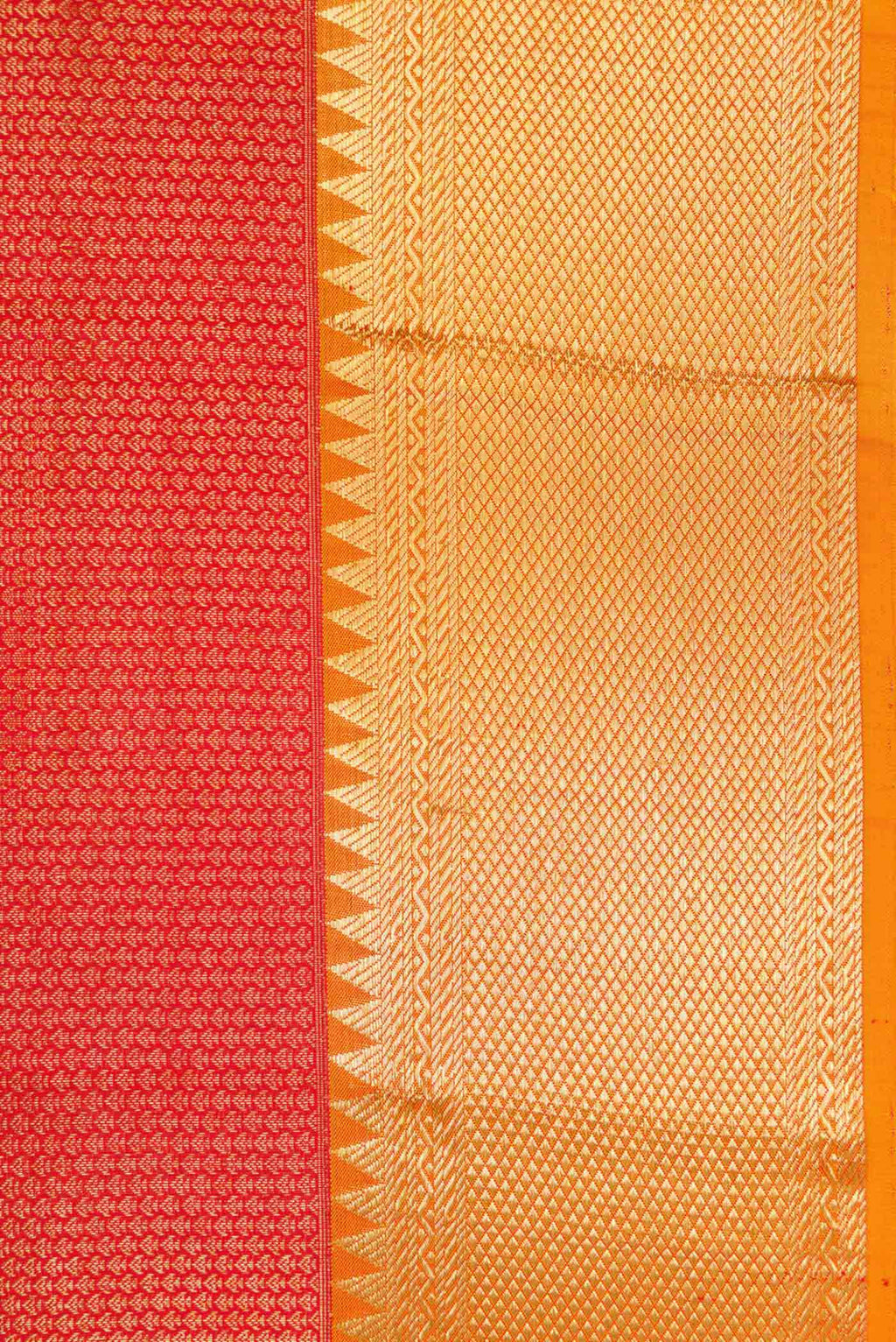 Border image of Red Dual Tone Kanjivaram Silk Saree with Zari Brocade on the body and Zari Border. 