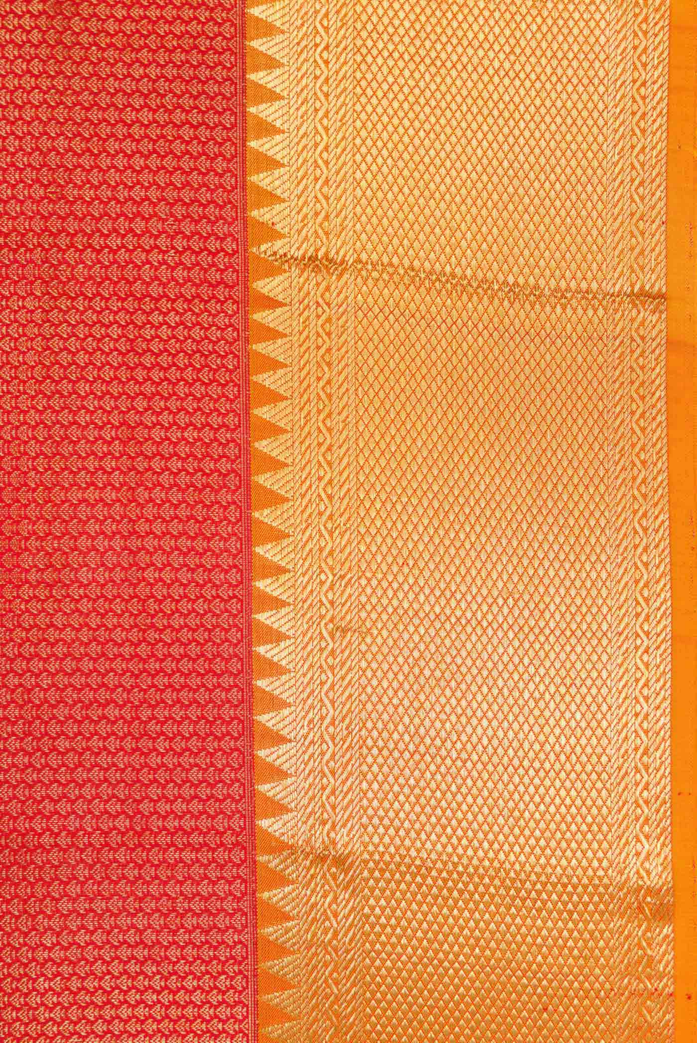 Border image of Red Dual Tone Kanjivaram Silk Saree with Zari Brocade on the body and Zari Border. 