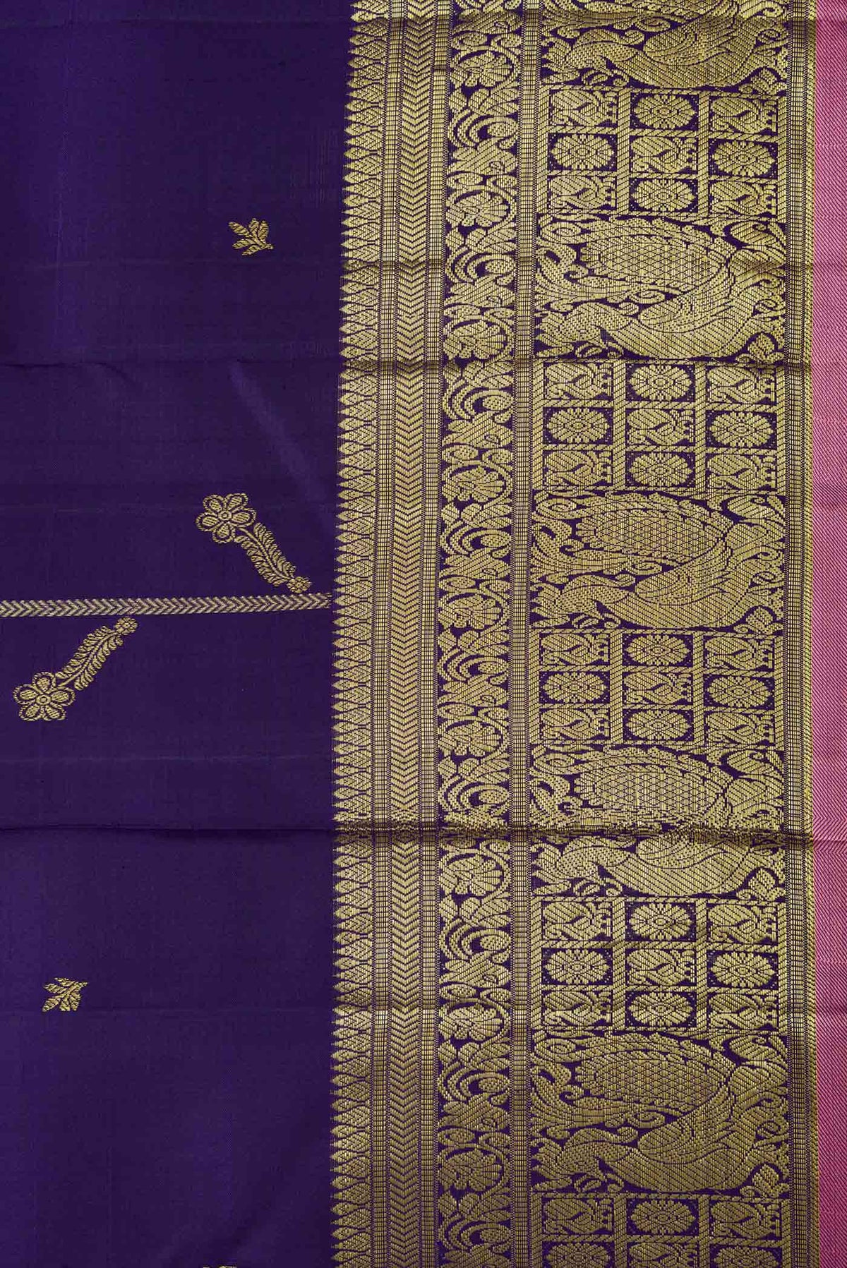 Border image of Navy Blue Dual Tone Kanchipuram Saree with Zari Butta on the body and Zari Border