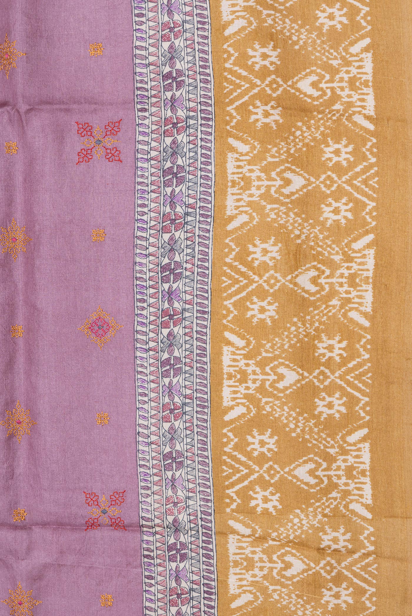Border image of Pink Dual Tone Tussar Silk Saree with Embroidery on the body and Printed Border. 