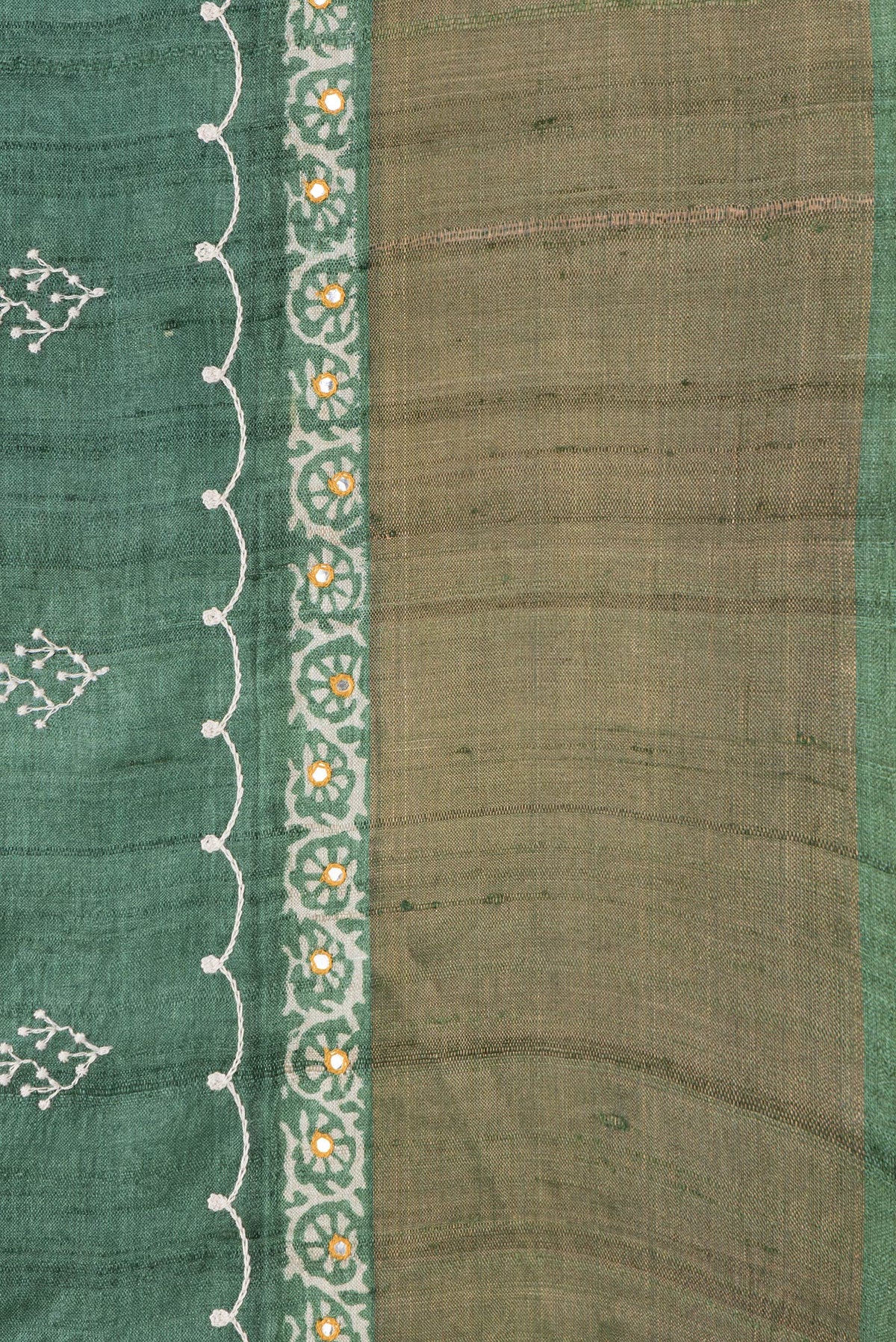 Border image of Green Dual Tone Tussar Silk Saree with Embroidery on the body and Zari Border. 