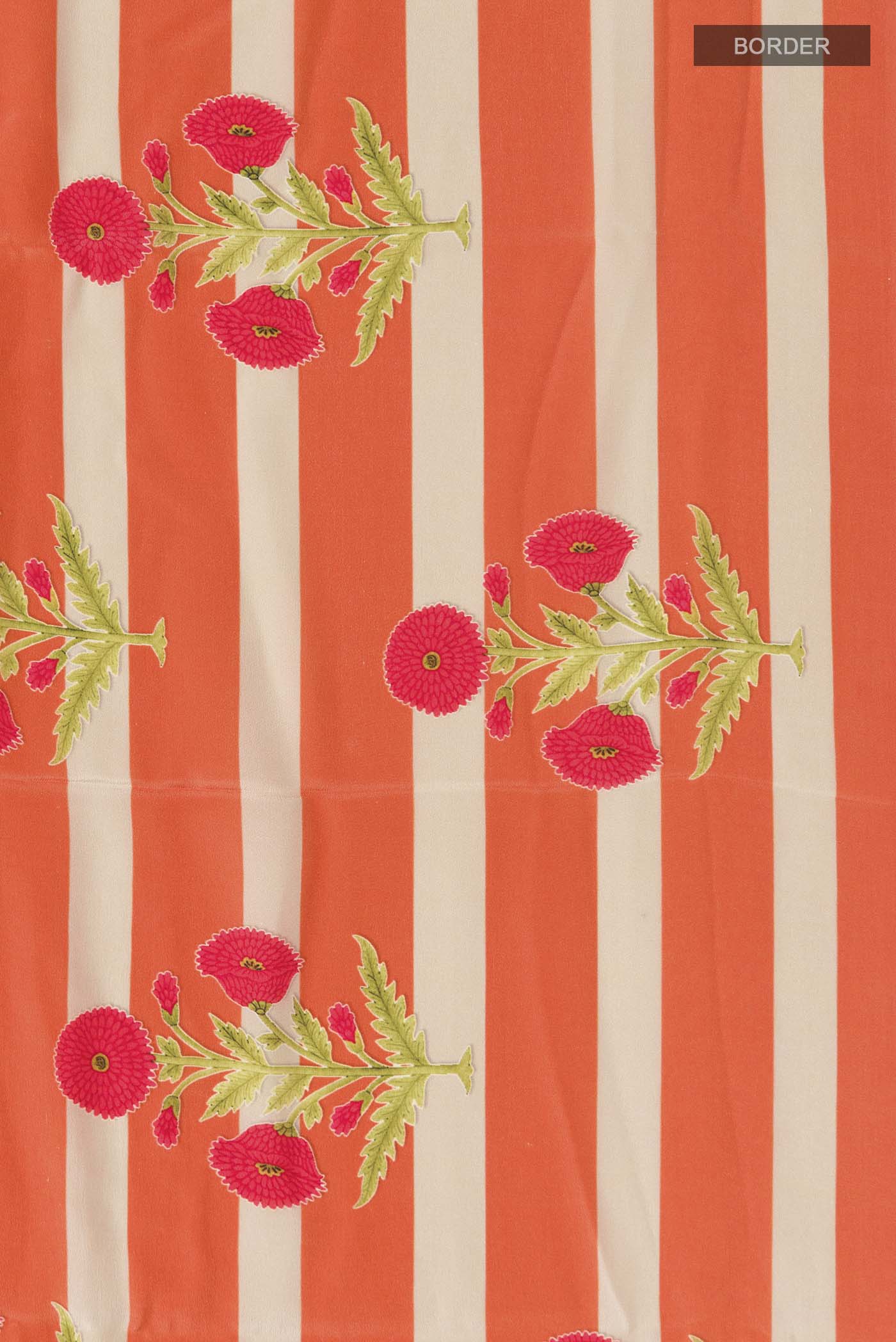 Border image of Orange Mysore Crepe Saree with Printed design on the body and Plain Border