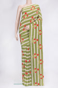 Green Dual Tone Mysore Crepe Saree with Printed design on the body and Without Border.  displayed on a mannequin