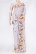 Lavender Mysore Crepe Saree with Printed design on the body and Plain Border.  displayed on a mannequin