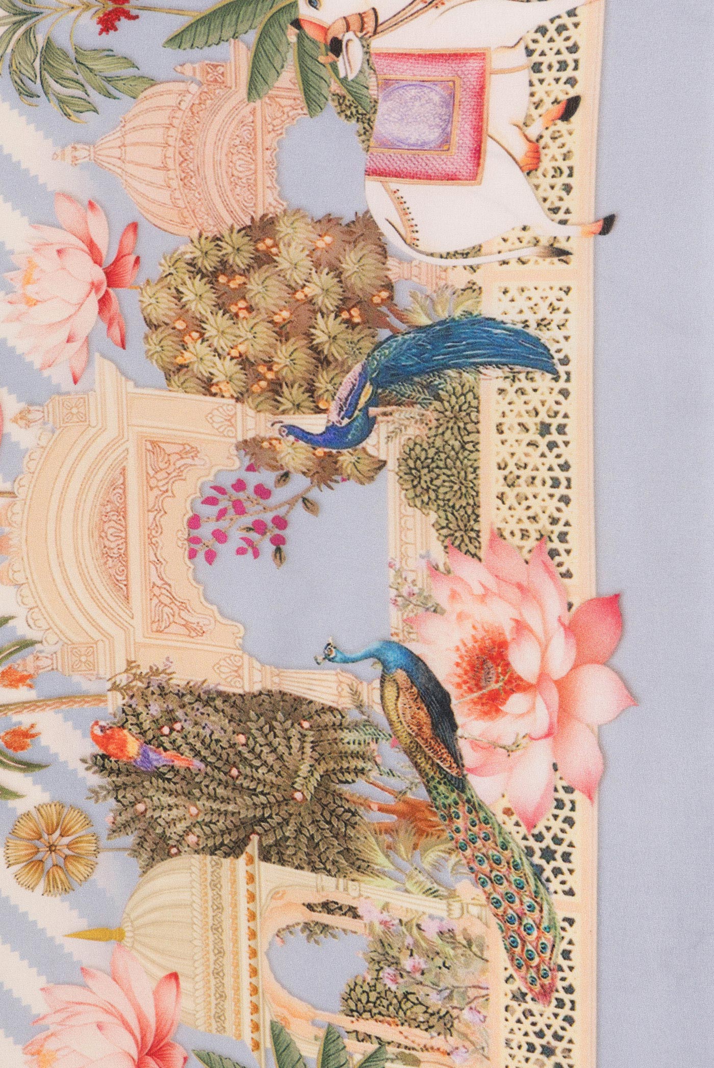 Border image of Grey Dual Tone Mysore Crepe Saree with Printed design on the body and Printed Border. 