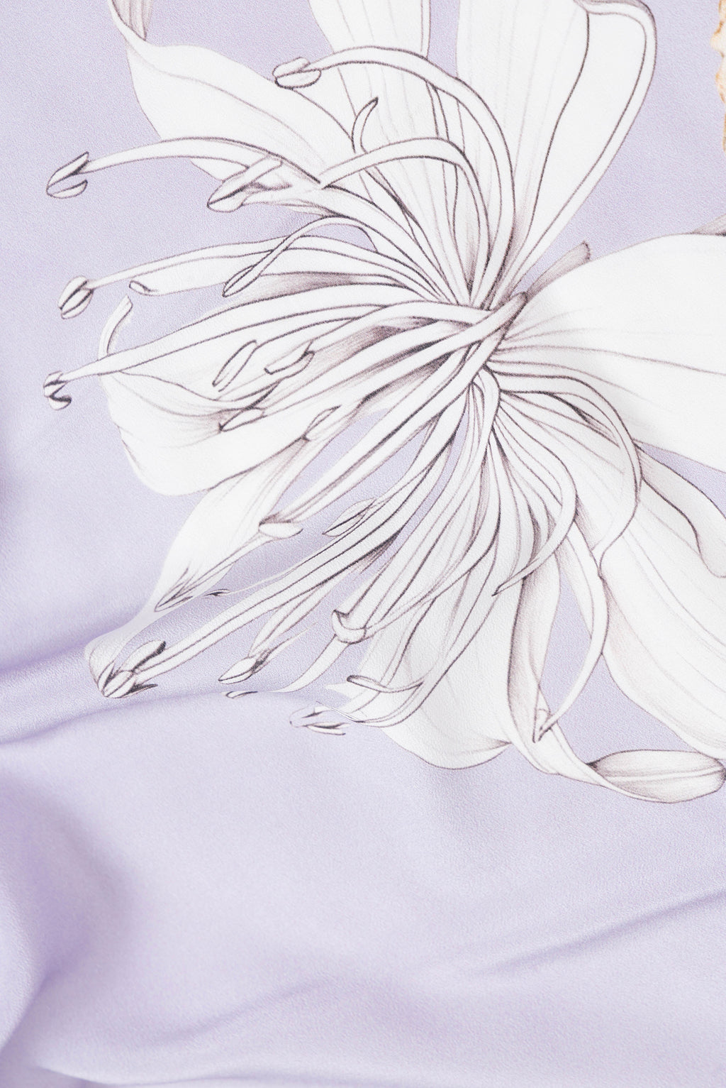 Close up of Lavender Dual Tone Crepe Saree with Printed design on the body and Without Border.  displaying folds