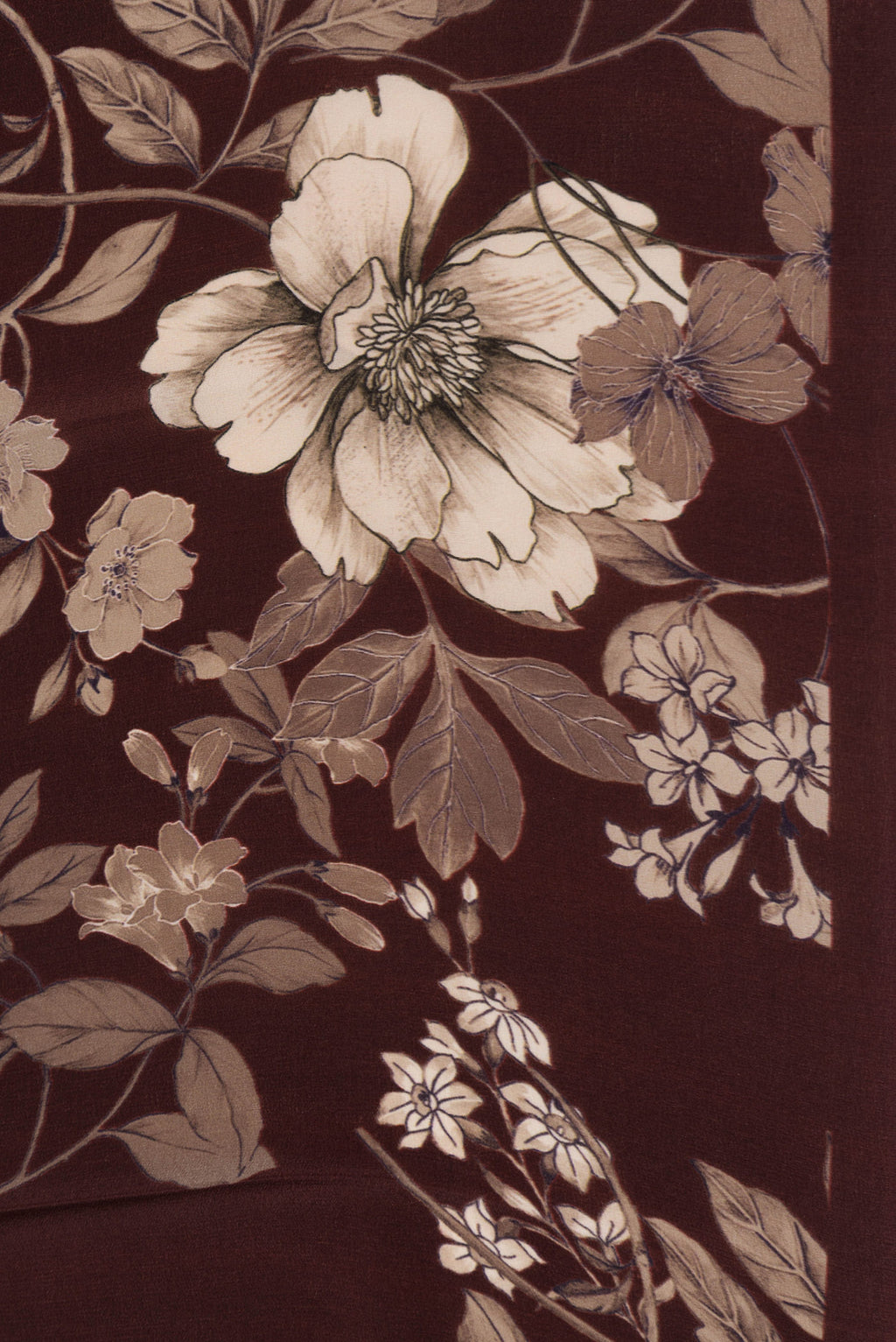 Border image of Maroon Dual Tone Mysore Crepe Saree with Printed design on the body and Without Border. 