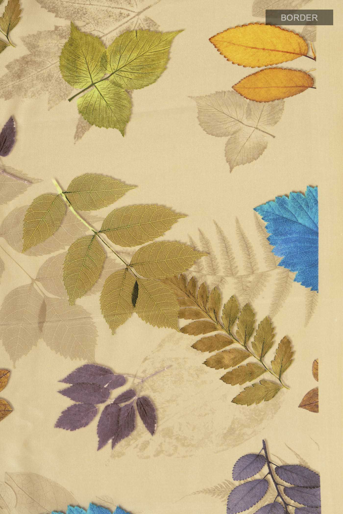 Border image of Beige Mysore Crepe Saree with Printed design on the body and Plain Border