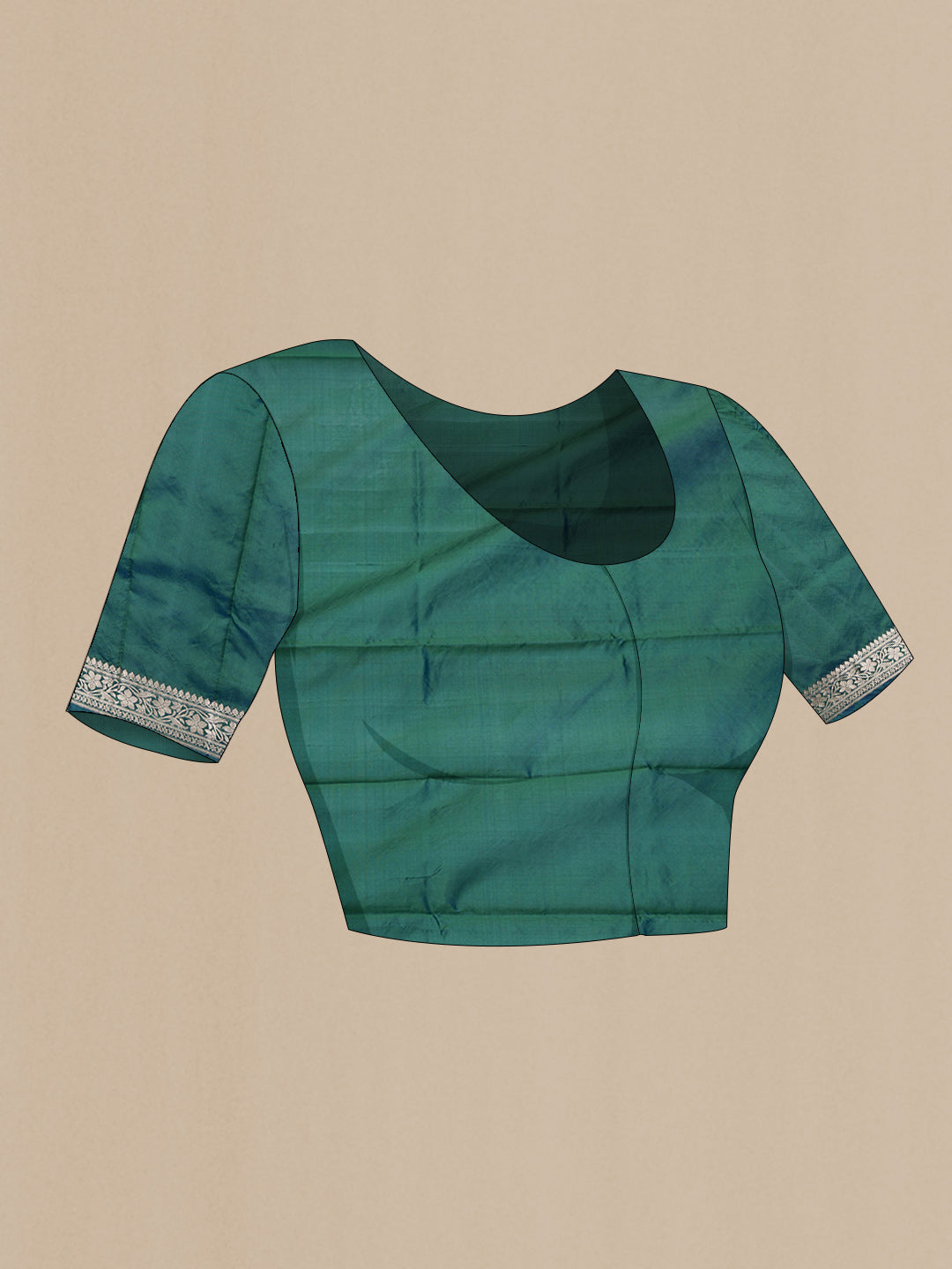 Close up image of the blouse of Green Dual Tone Banarasi Silk Saree with Zari Butta on the body and Zari Border. 