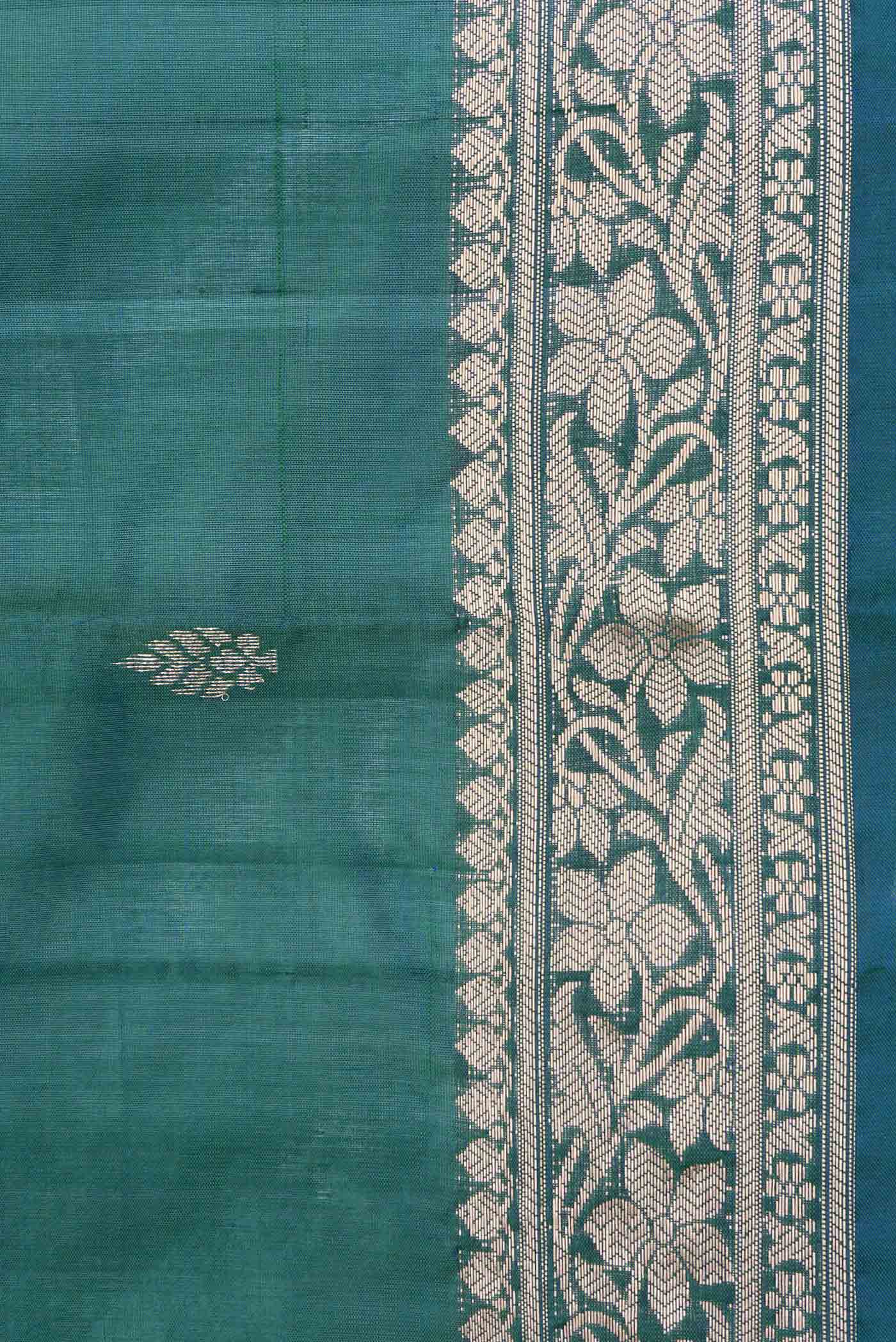 Border image of Green Dual Tone Banarasi Silk Saree with Zari Butta on the body and Zari Border. 