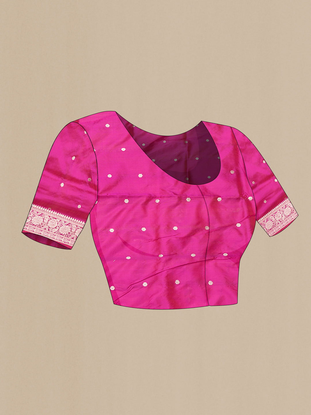 Close up image of the blouse of Pink Dual Tone Banarasi Silk Saree with Zari Butta on the body and Zari Border. 