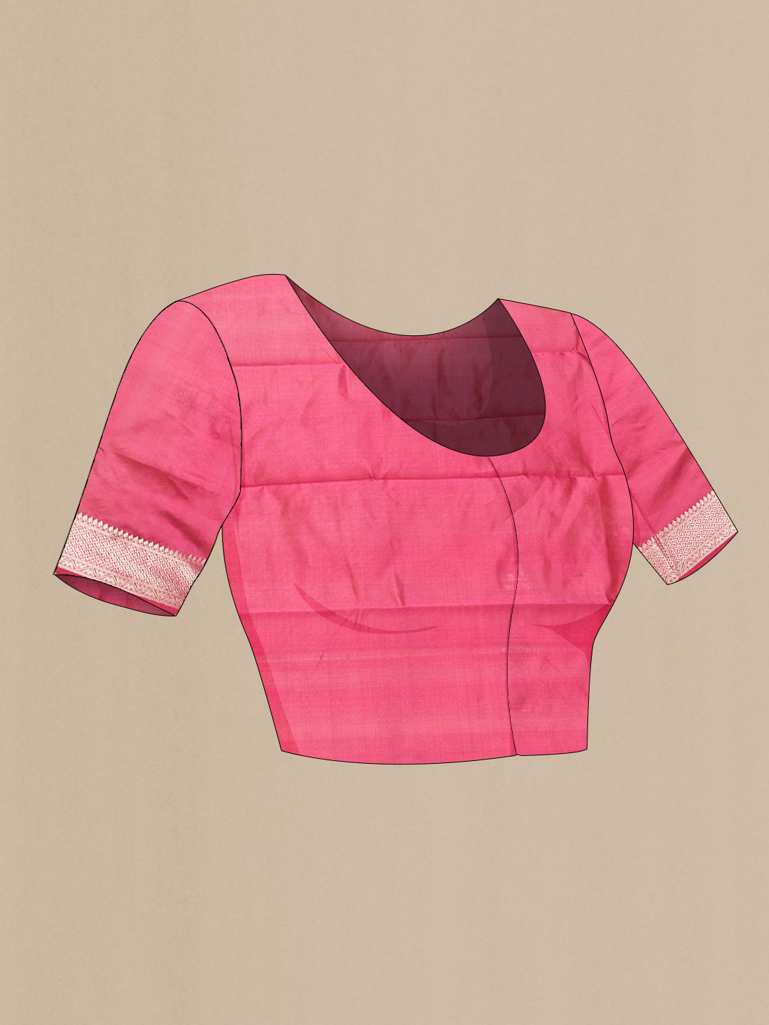 Close up image of the blouse of Pink Dual Tone Banarasi Silk Saree with Zari Butta on the body and Zari Border. 