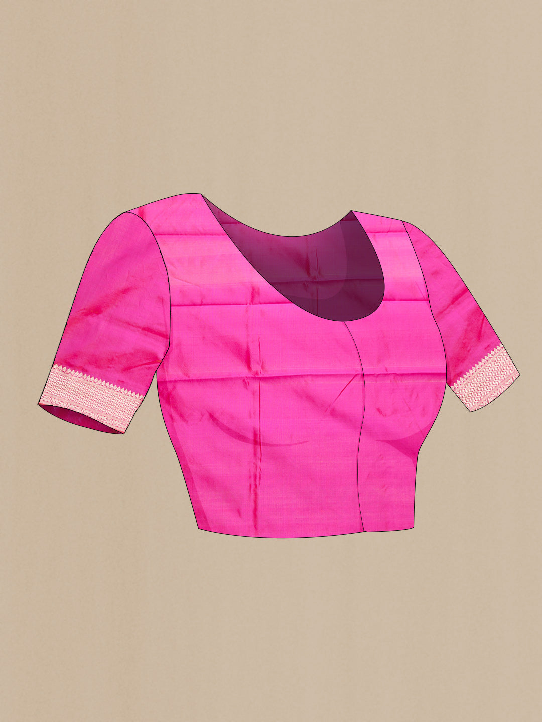 Close up image of the blouse of Pink Dual Tone Banarasi Silk Saree with Zari Butta on the body and Zari Border. 