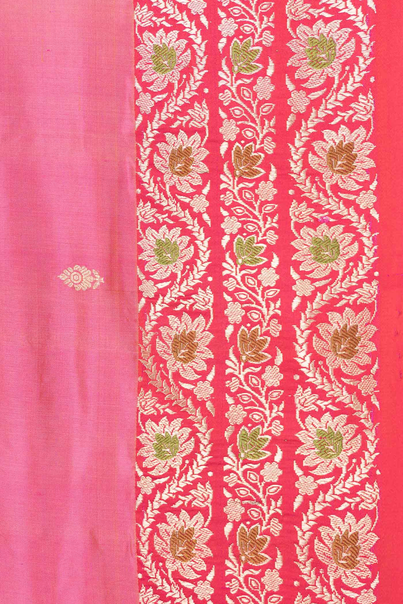 Border image of Pink Dual Tone Banarasi Silk Saree with Zari Butta on the body and Zari And Thread Border. 