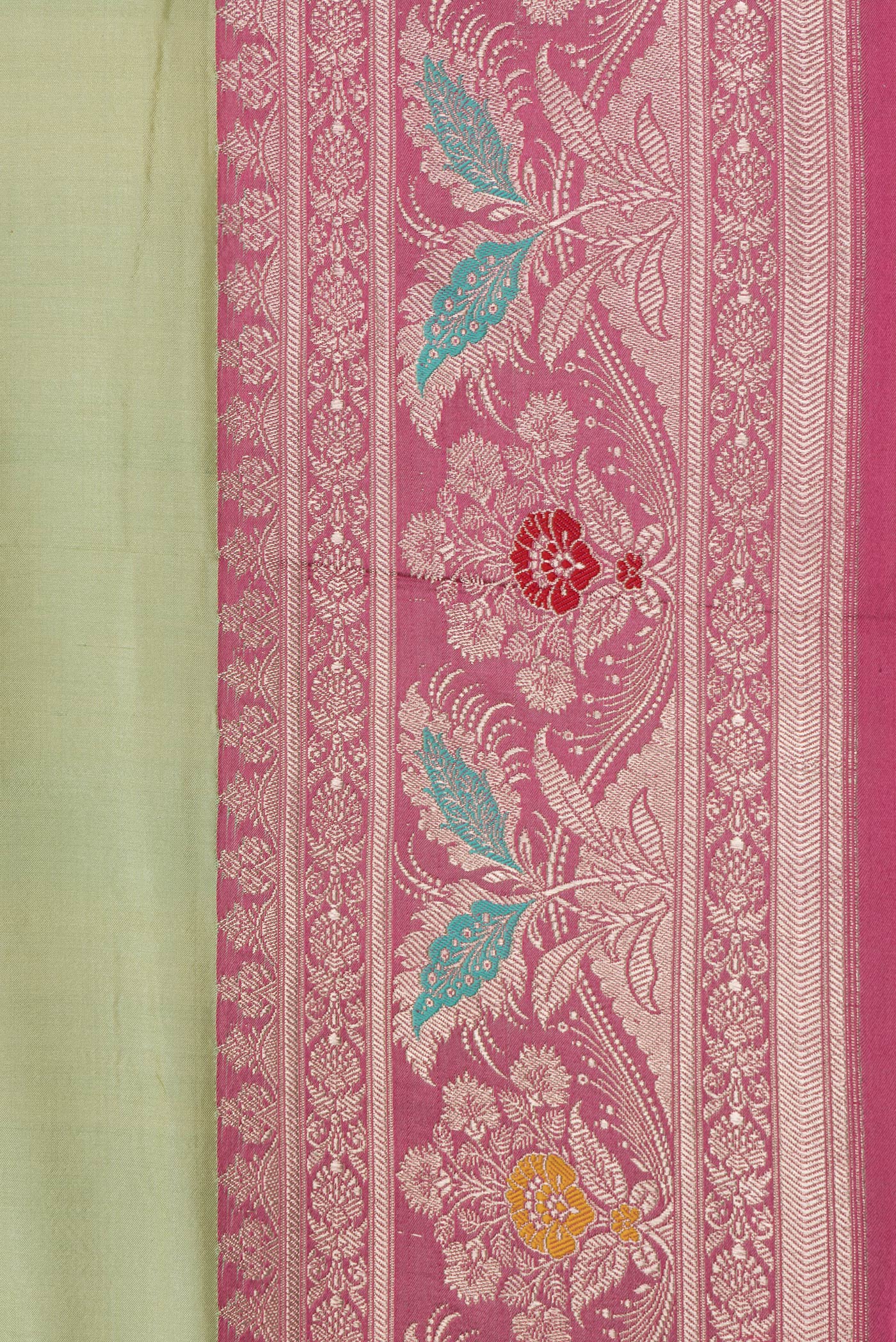 Border image of Pista Green Dual Tone Banarasi Silk Saree with Zari Butta on the body and Fancy Border. 