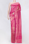 Pink Dual Tone Banarasi Saree with Zari Brocade on the body and Zari Border displayed on a mannequin