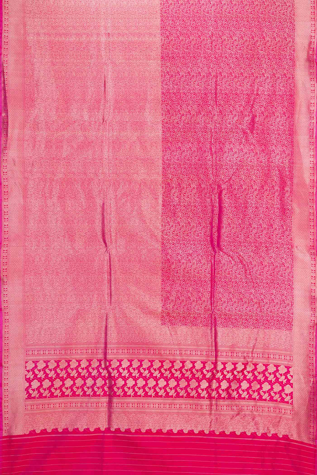 Flat view of Pink Dual Tone Banarasi Saree with Zari Brocade on the body and Zari Border