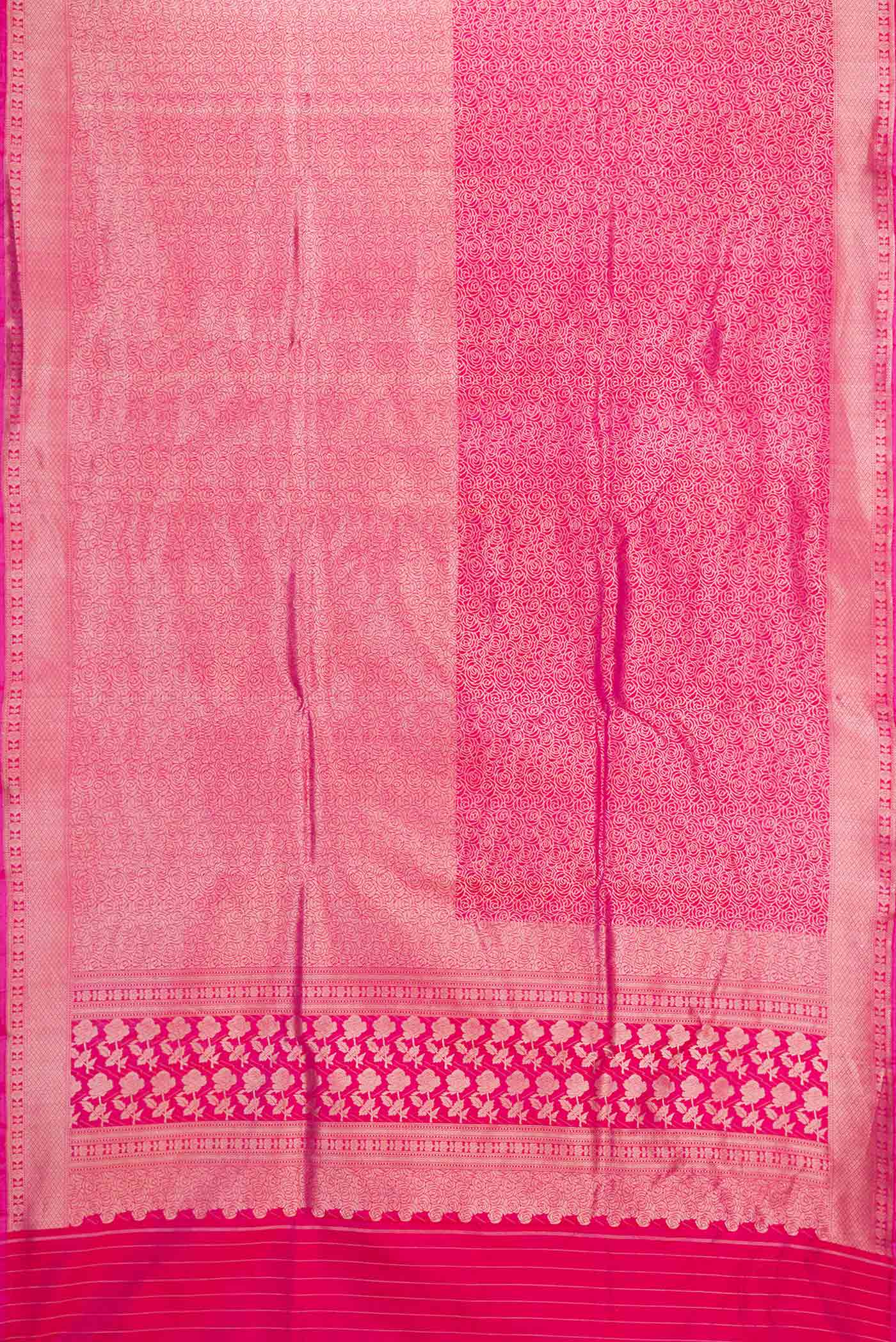 Flat view of Pink Dual Tone Banarasi Saree with Zari Brocade on the body and Zari Border