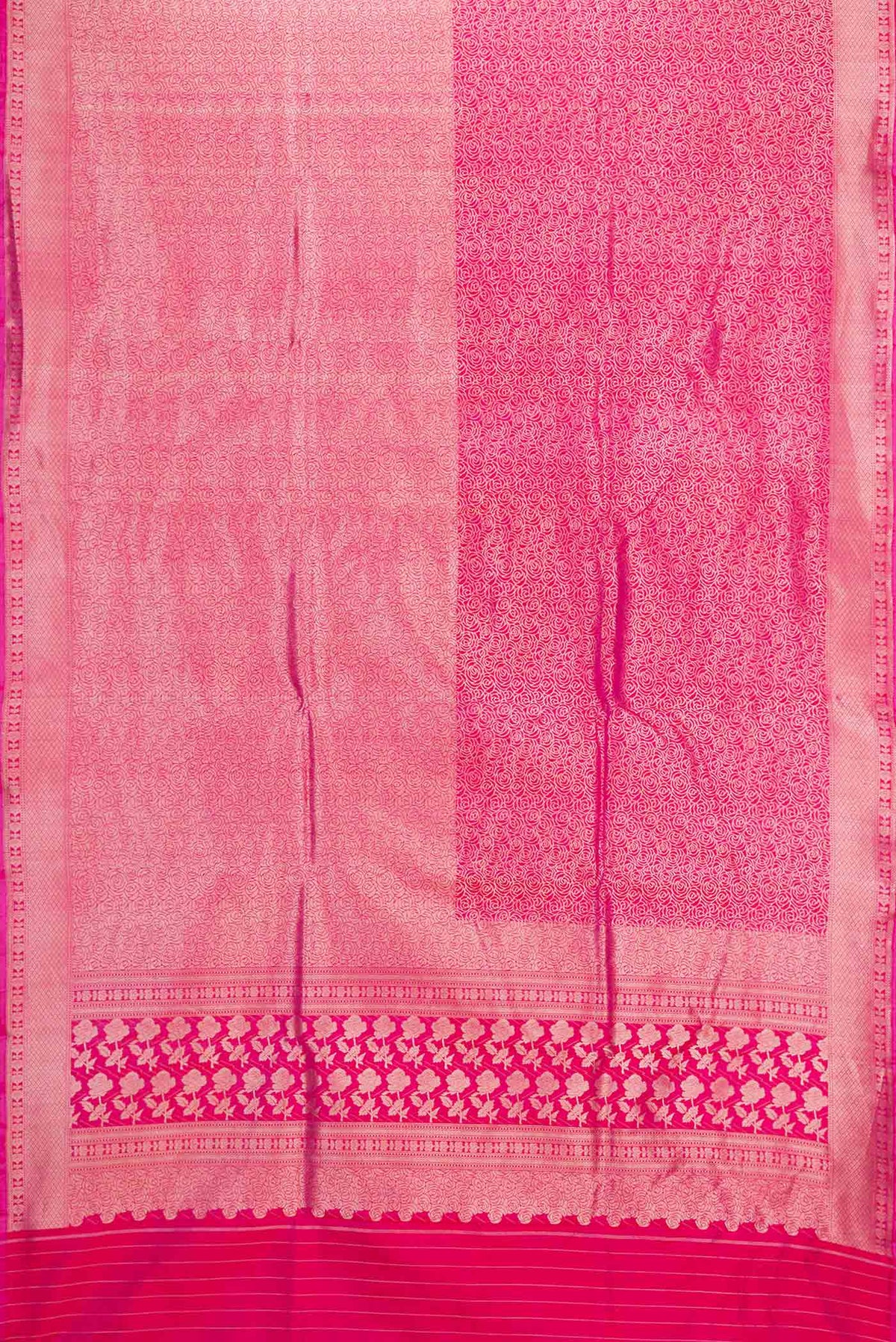 Flat view of Pink Dual Tone Banarasi Saree with Zari Brocade on the body and Zari Border