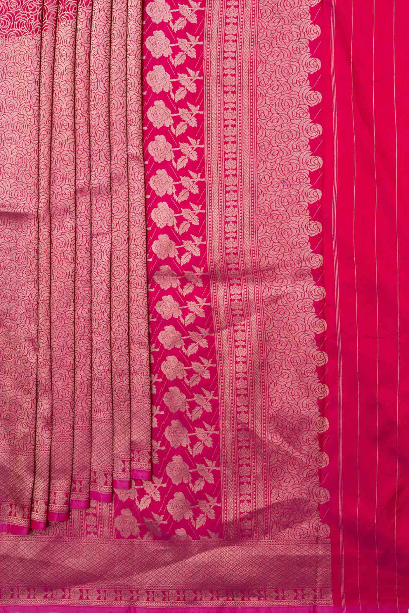 Pleats and pallu of Pink Dual Tone Banarasi Saree with Zari Brocade on the body and Zari Border