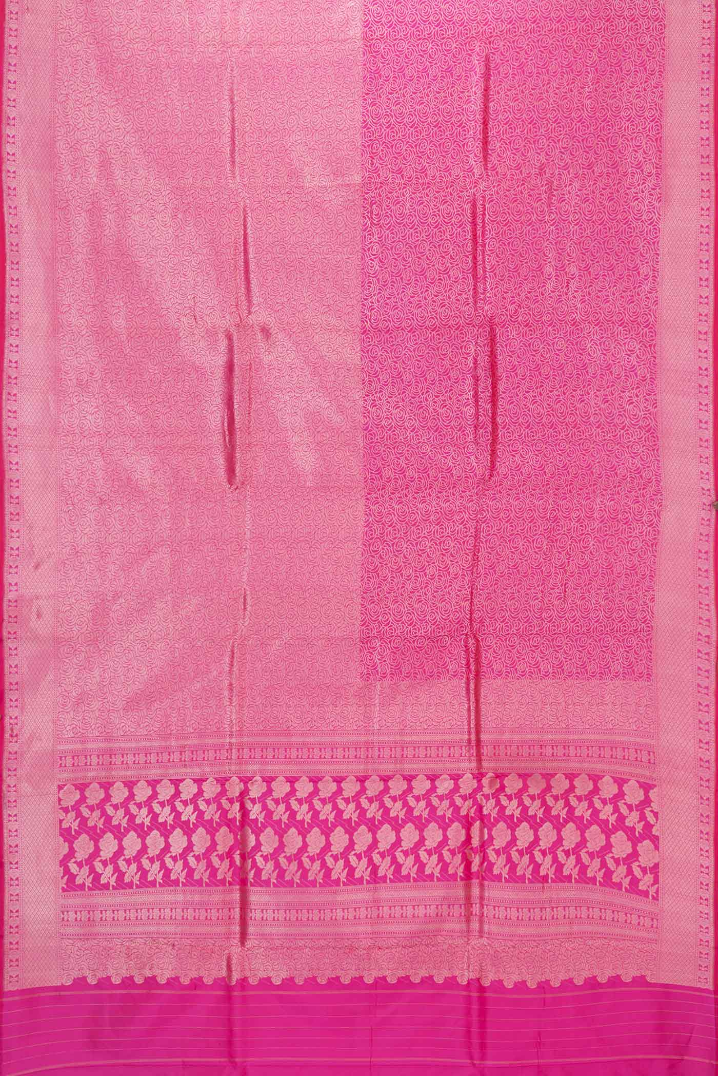 Flat view of Pink Dual Tone Banarasi Silk Saree with Zari Brocade on the body and Zari Border