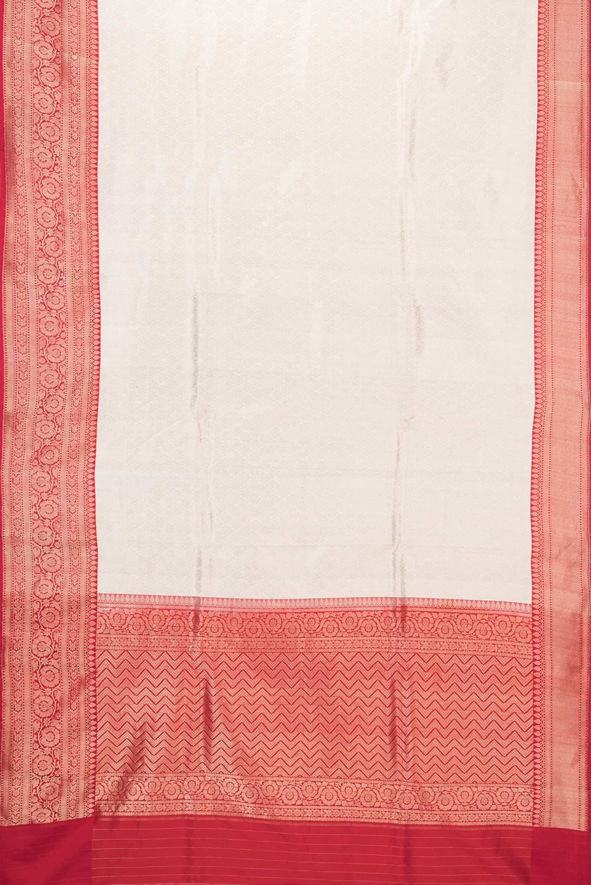 Flat view of Off White Dual Tone Banarasi Silk Saree with Zari Brocade on the body and Zari Border