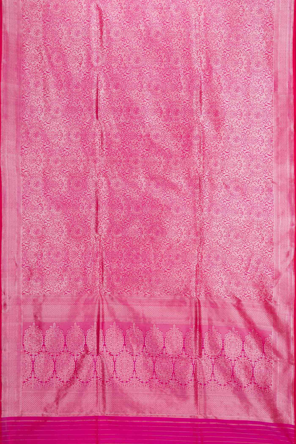 Flat view of Pink Dual Tone Banarasi Saree with Zari Brocade on the body and Zari Border