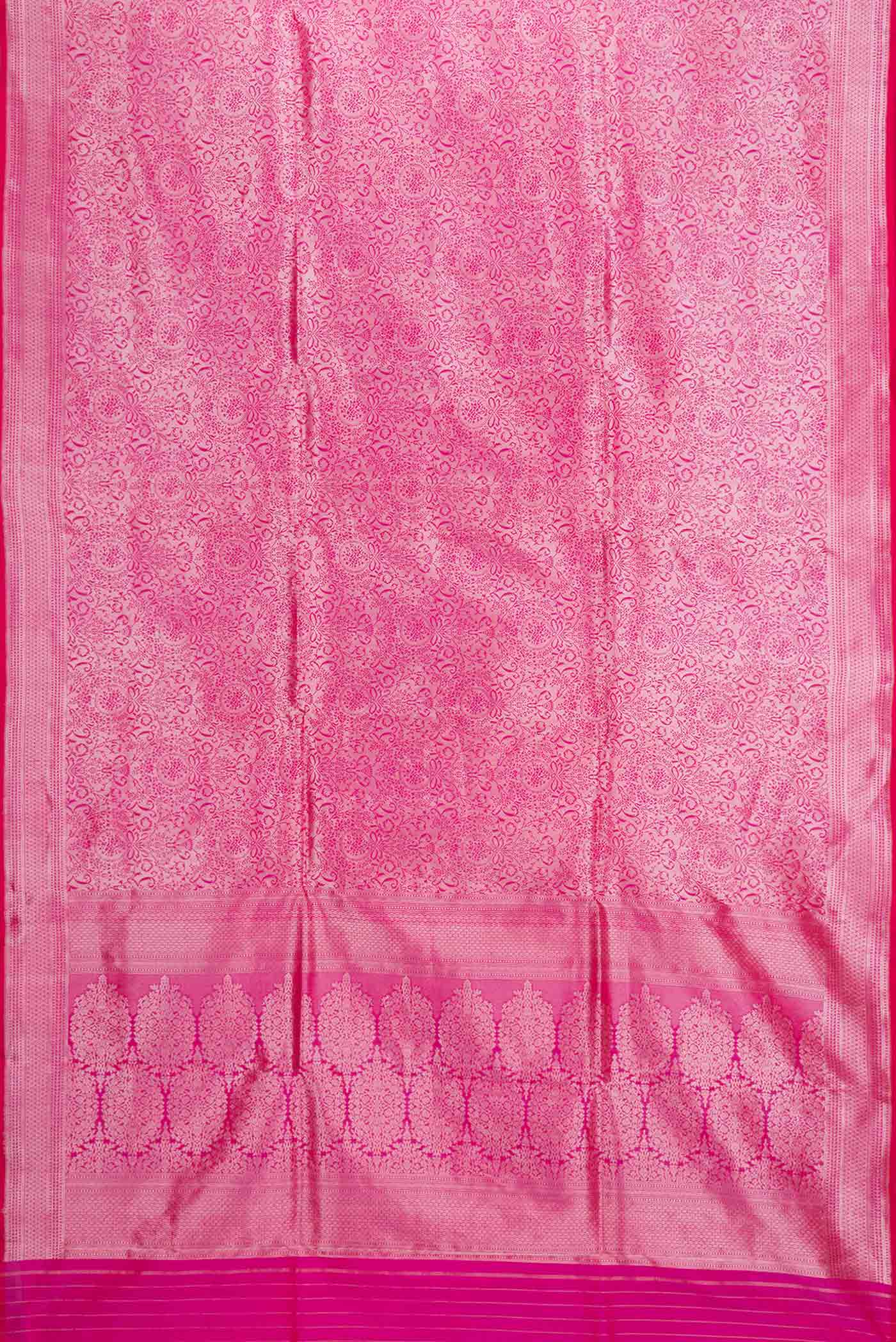 Flat view of Pink Dual Tone Banarasi Saree with Zari Brocade on the body and Zari Border