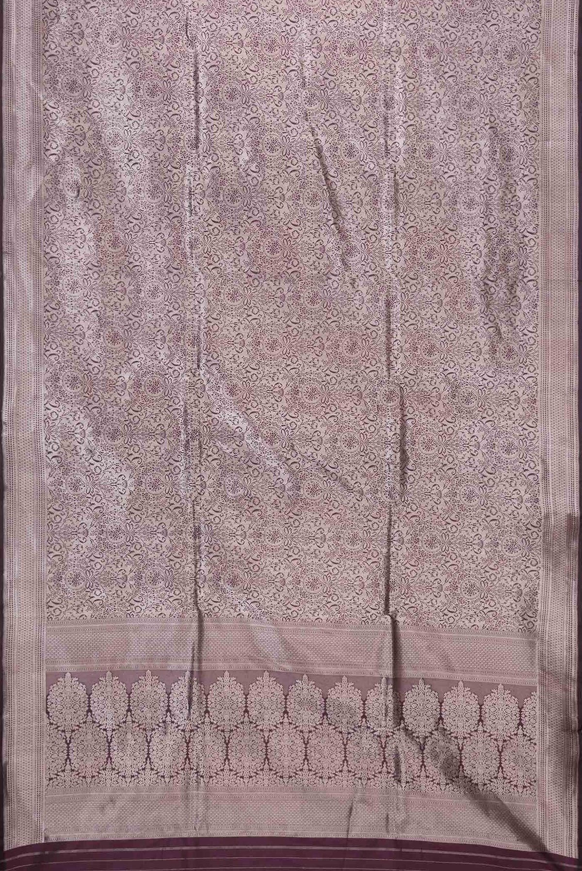 Flat view of Coffee Brown Dual Tone Banarasi Silk Saree with Zari Brocade on the body and Zari Border
