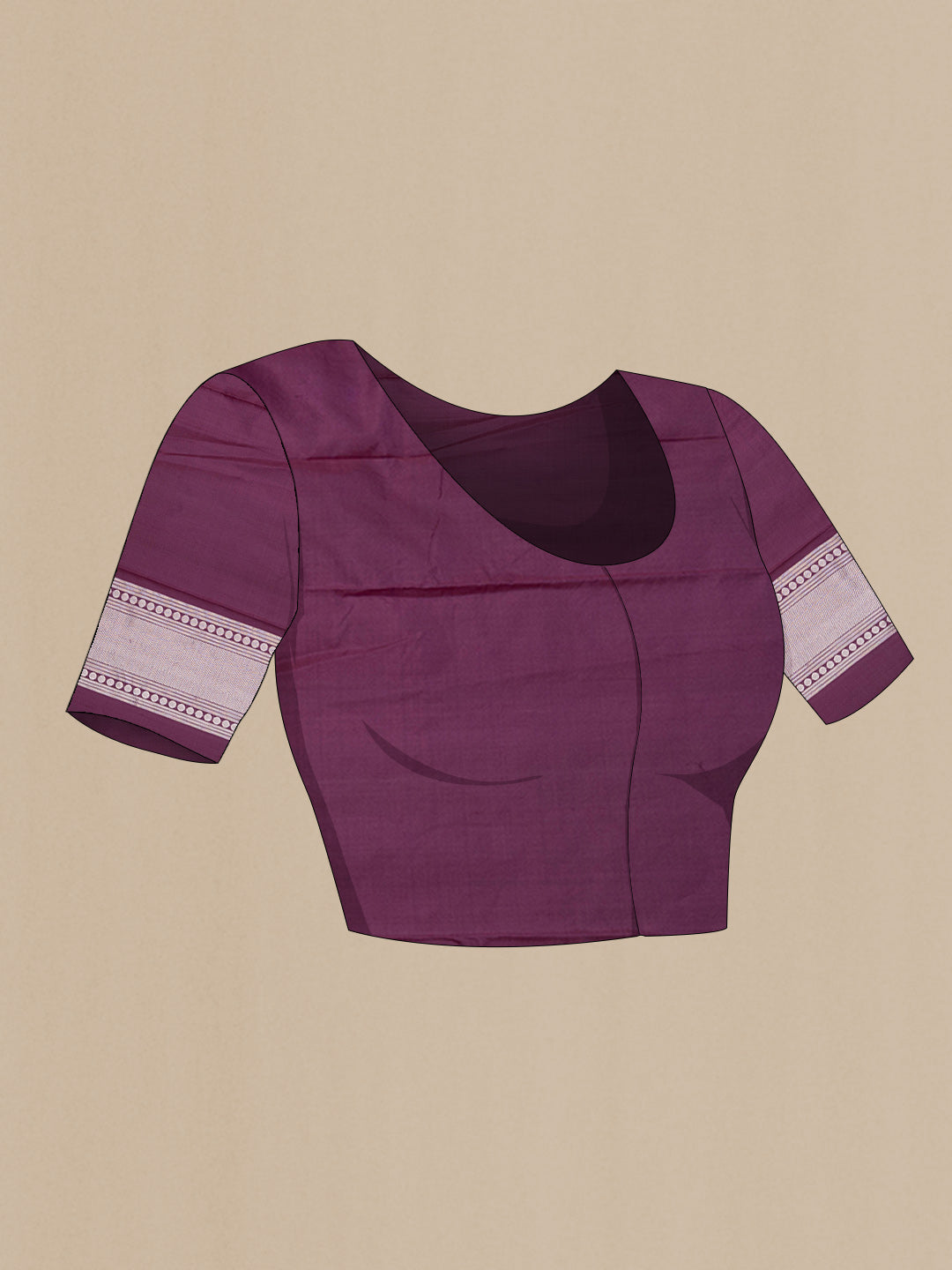Close up image of the blouse of Violet Banarasi Silk Saree with Zari Brocade on the body and Zari Border