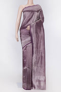 Violet Banarasi Silk Saree with Zari Brocade on the body and Zari Border displayed on a mannequin