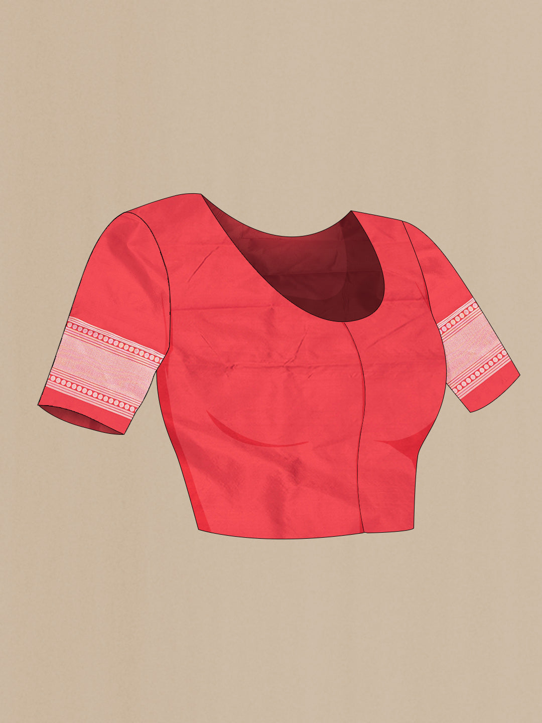 Close up image of the blouse of Red Dual Tone Banarasi Silk Saree with Zari Brocade on the body and Zari Border
