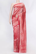 Red Dual Tone Banarasi Silk Saree with Zari Brocade on the body and Zari Border displayed on a mannequin