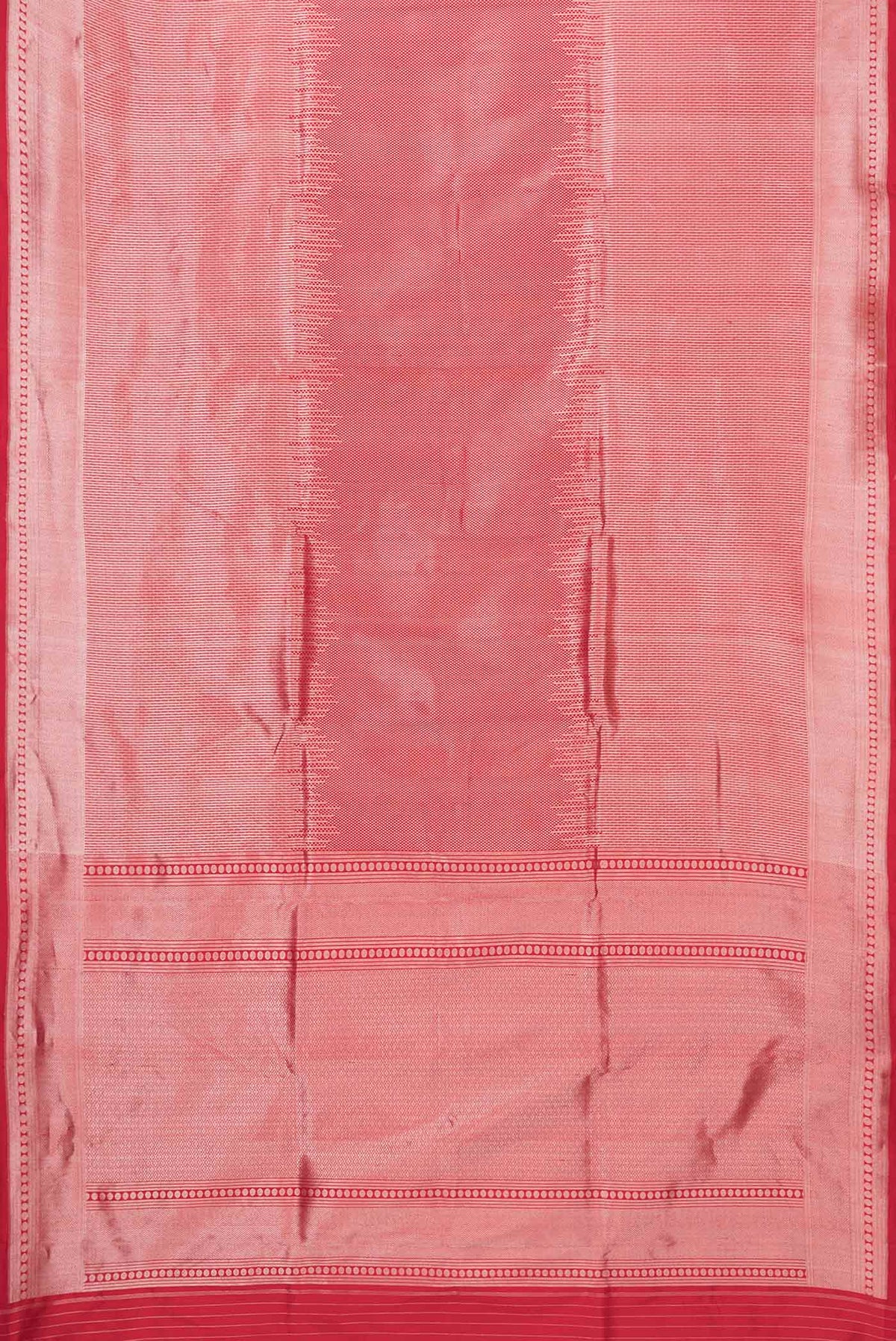 Flat view of Red Dual Tone Banarasi Silk Saree with Zari Brocade on the body and Zari Border