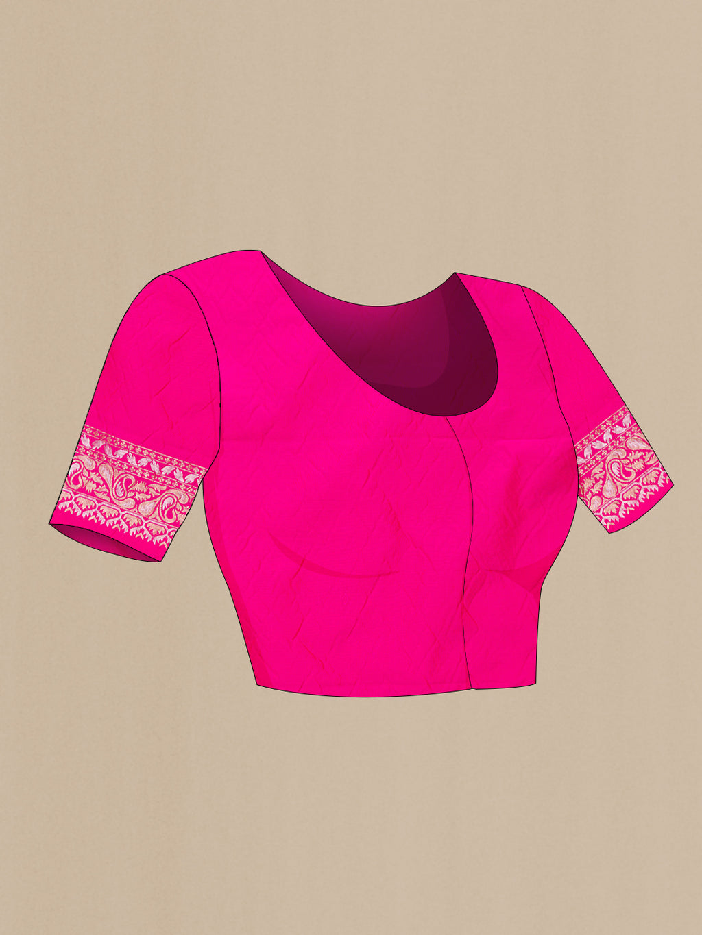 Close up image of the blouse of Dark Pink Dual Tone Blended Banarasi Silk Saree with Zari Brocade on the body and Zari Border. 