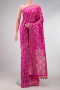 Dark Pink Dual Tone Blended Banarasi Silk Saree with Zari Brocade on the body and Zari Border.  displayed on a mannequin