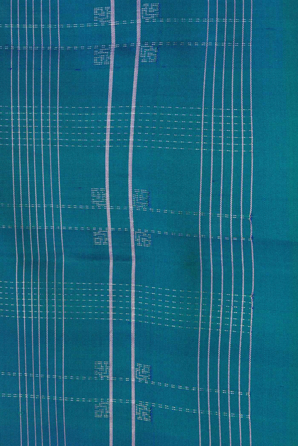 Border image of Peacock Blue Dual Tone Soft Silk Saree with Checked design on the body and Without Border. 