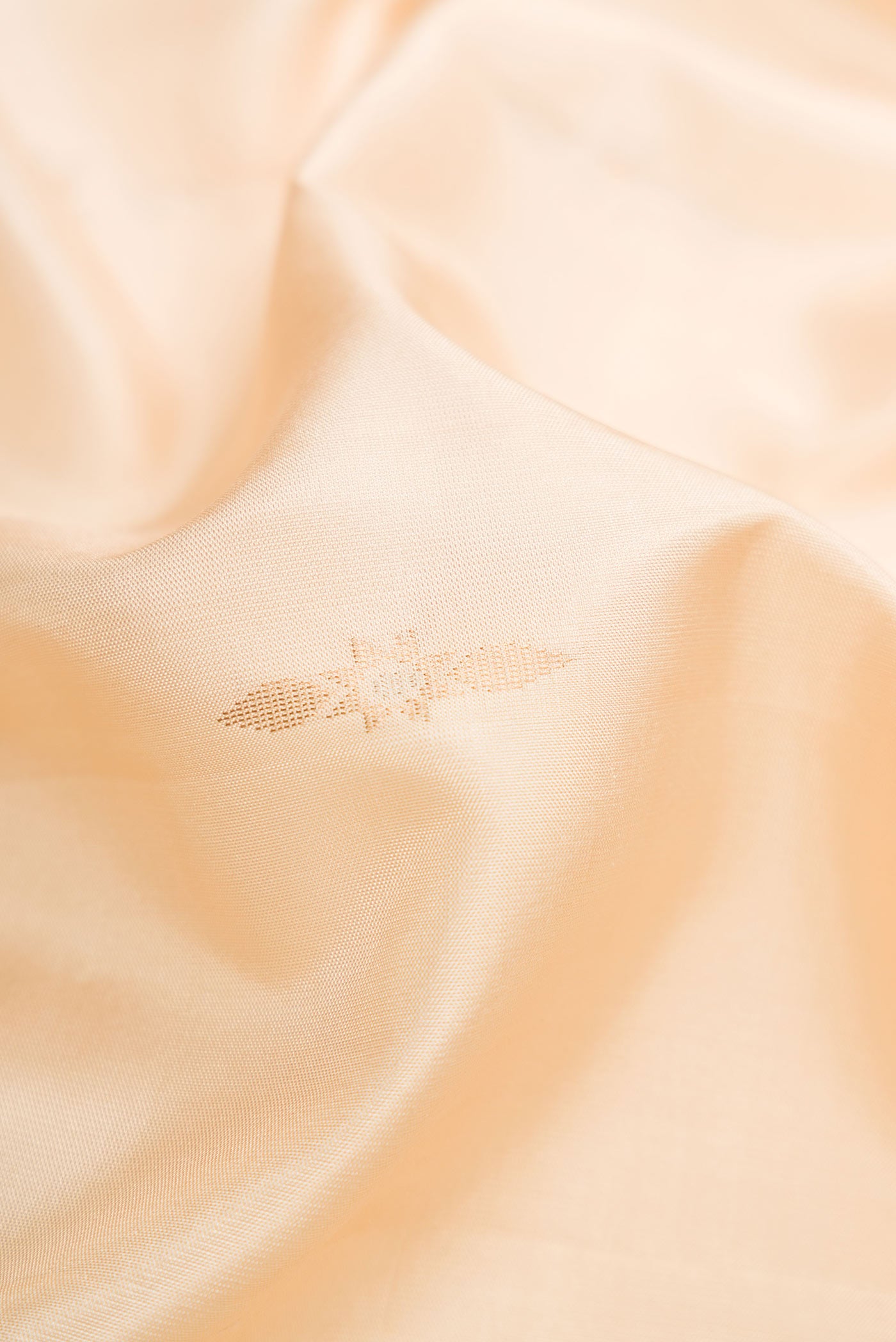 Close up of Beige Dual Tone Soft Silk Saree with Zari Butta on the body and Zari Border.  displaying folds