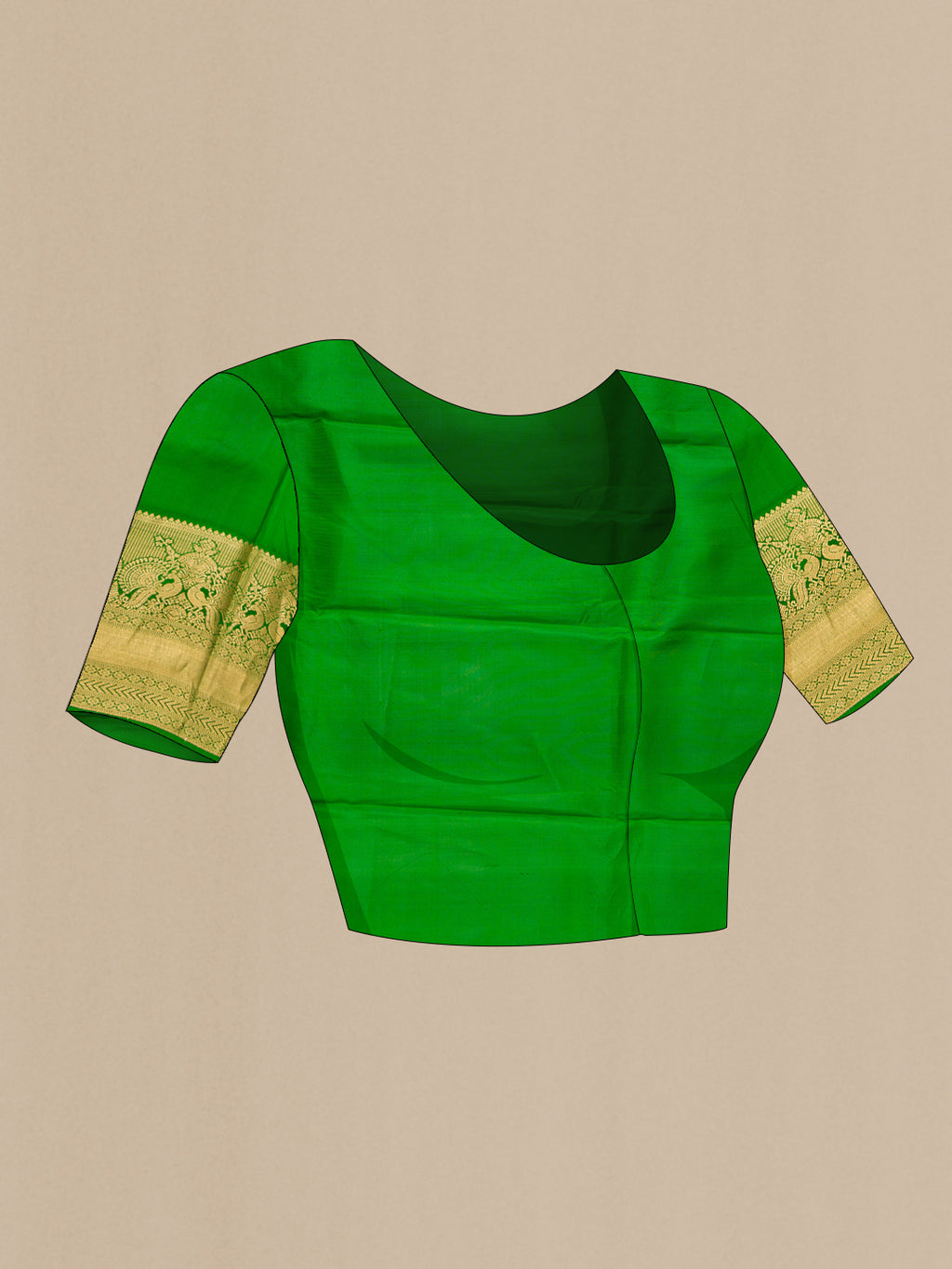 Close up image of the blouse of Maroon Dual Tone Kanjivaram Silk Saree with Zari Brocade on the body and Zari Border. 